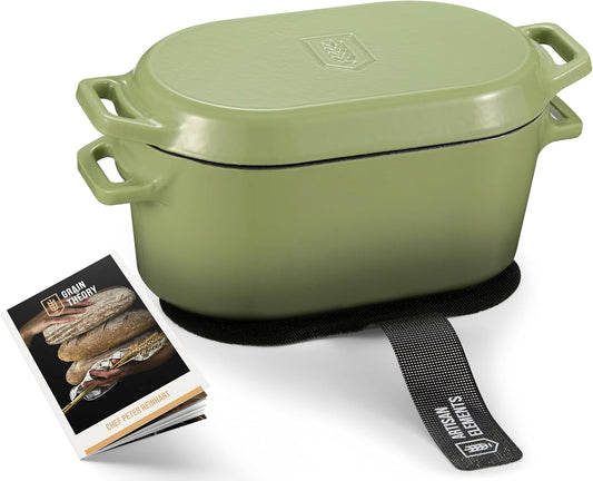 Kook Dutch Oven with Lid, Dual Handles, Enameled Cast Iron, Great for Baking Bread, Cooking and Roasting, Dishwasher Safe, 3.4 Qt, Sage Ombre