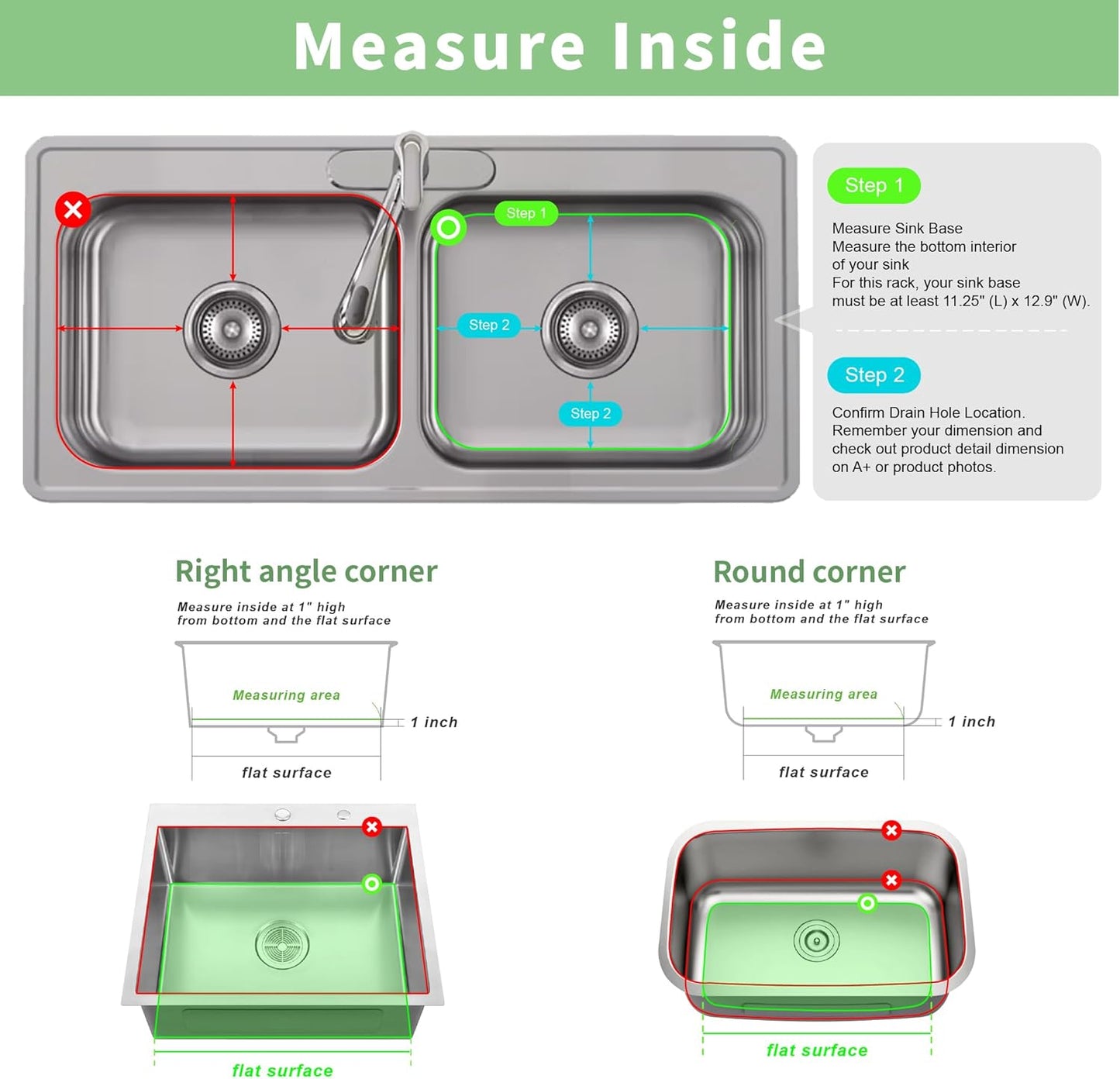 SunnyPoint 304 Stainless Steel Sink Protector Rack – Rust-Resistant Grid for Kitchen Sink Bottom, Scratch Prevention, Drainage Support – Fits Sinks 10.75" x 12.4", Center Drain Hole Required