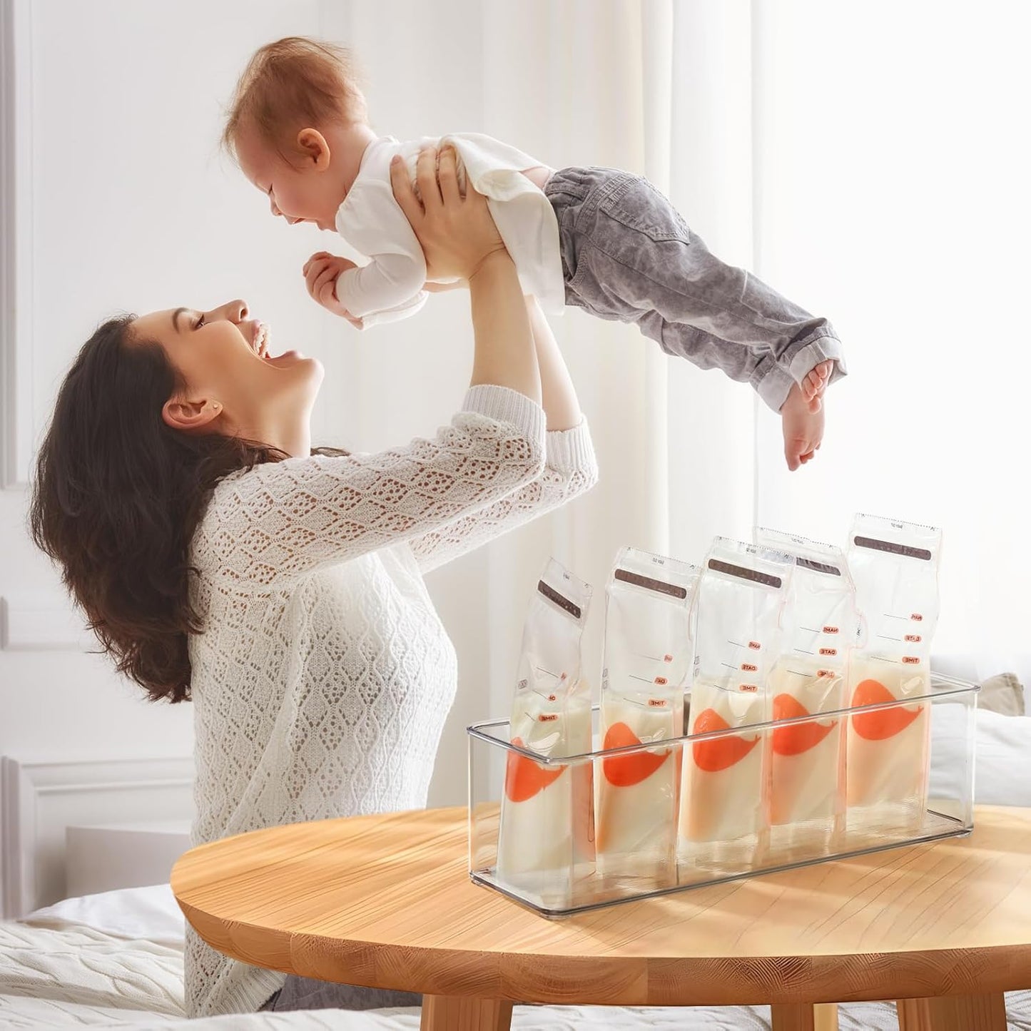 Hudgan 4 PCS Breastmilk Storage Container Set, Space-efficient for Breast Milk Storage in Fridge Freezer, Fits the Lansinoh and Medela bags