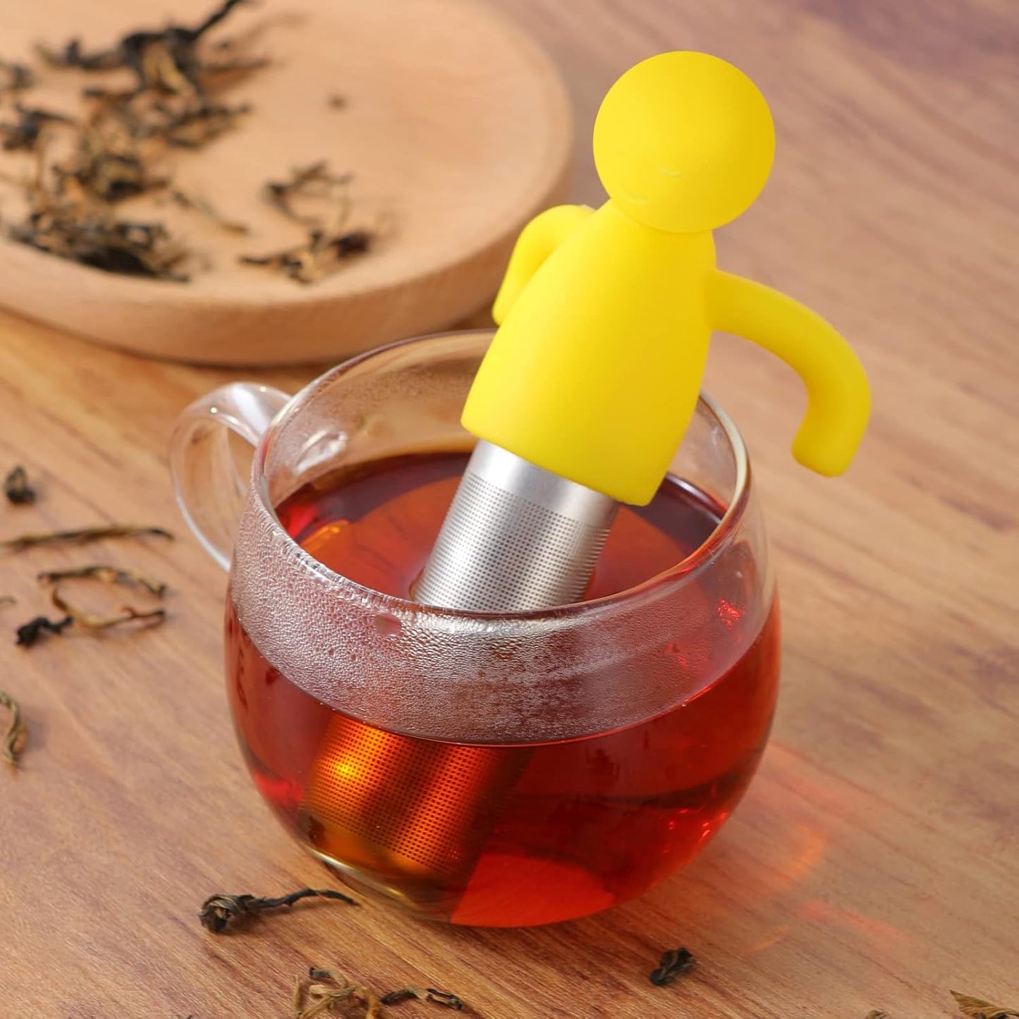 Leden Tea Infuser for Loose Tea Cute Tea Diffuser Fine Mesh Tea Steeper Stainless Steel and Silicone Tea Strainer for Cup and Mug, Yellow