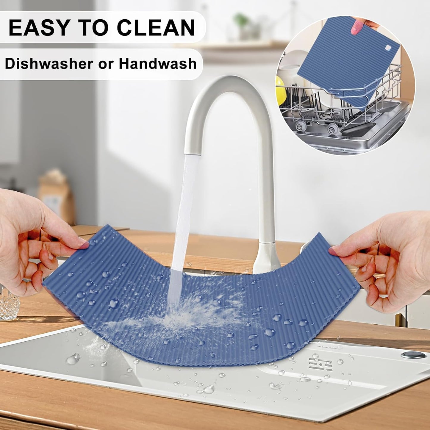 2 Pack 7'' x 7'' Trivets for Hot Dishes, Hot Pads for Kitchen, Silicone Trivets for Hot Pots and Pans, Hot Plates to Protect Table, Heat Resistant Silicone Trivet Grey (Blue, 7"x7")