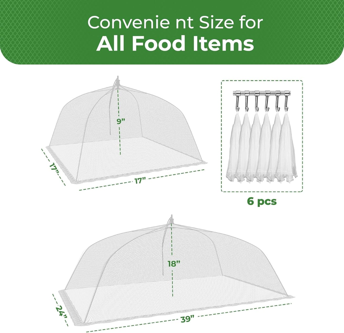 Simply Genius Mesh Food Covers for Outdoors - 2 Jumbo (39x24 in) & 4 Large (17x17 in), White Collapsible 6-Pack - Pop-Up Reusable Food Nets & Tents for Outdoor Serving & Picnics with Bug Protection