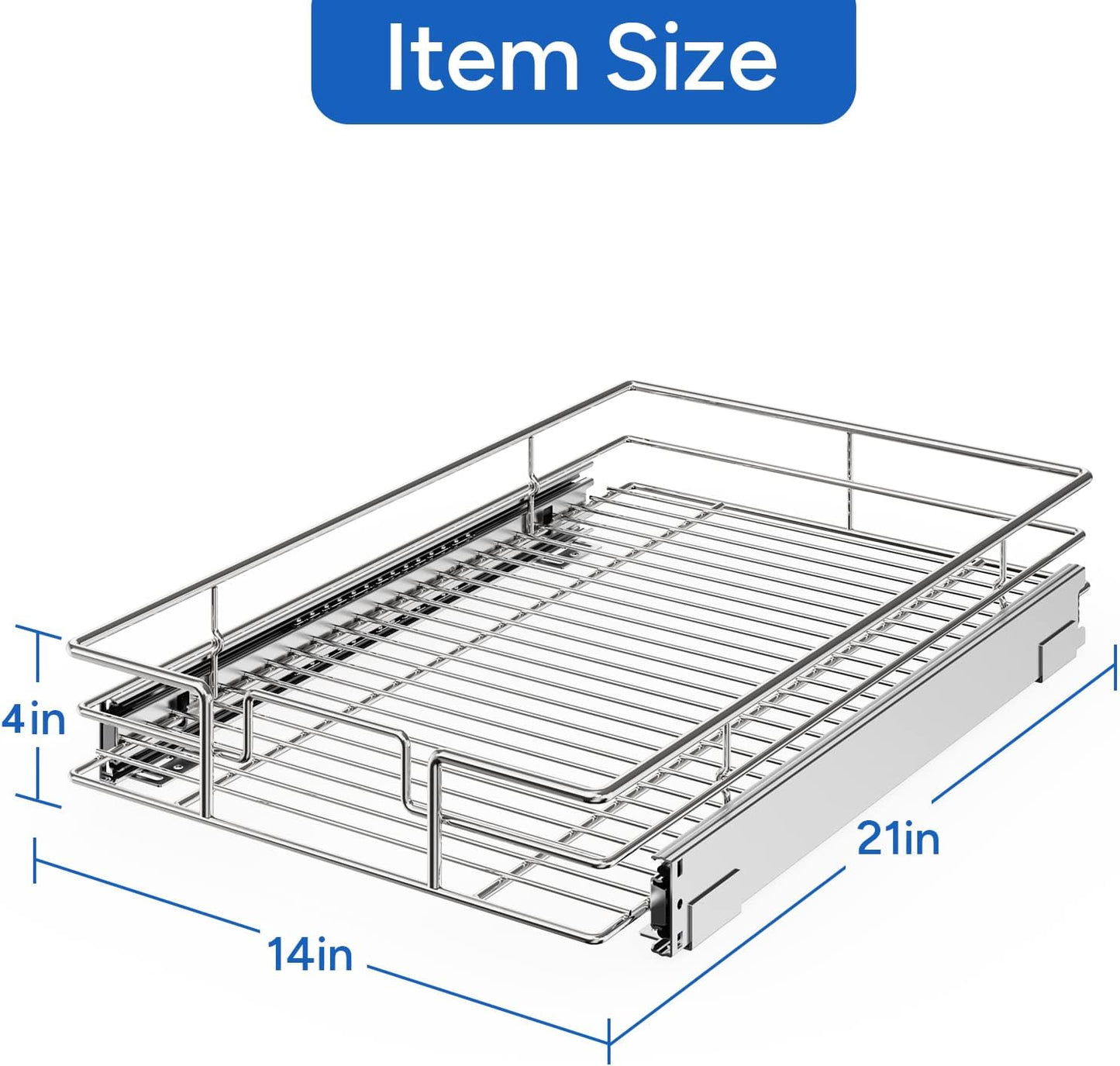 ROOMTEC Pull Out Cabinet Organizer, Cabinet Pull Out Shelves 14" W x 21" D, Heavy Duty Cabinet Drawers Slide Out Kitchen Cabinet Organizers Storage Shelf