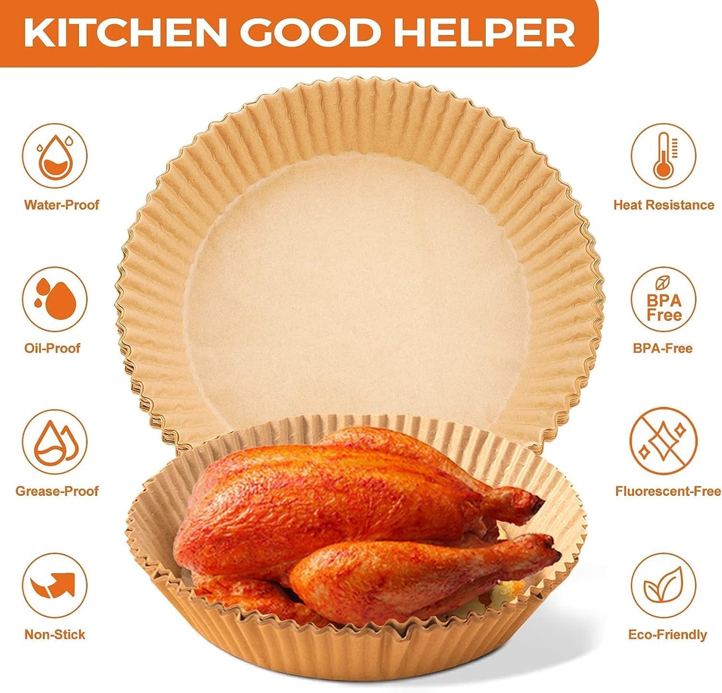 Air Fryer Paper Liners: 125Pcs Air Fryer Liner Disposable, Oilproof Waterproof Airfryer Parchment Paper Baking Liner Round Basket(6.5inch)