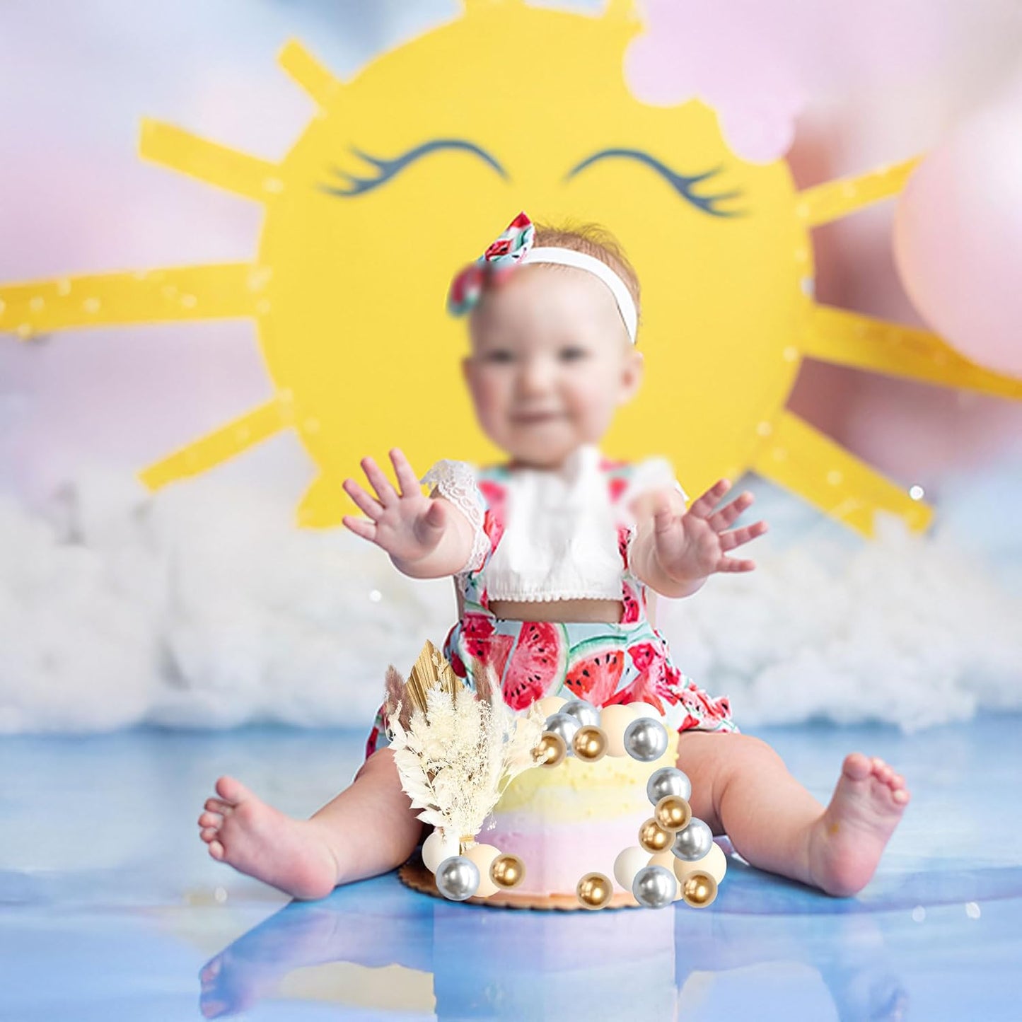 Gyufise 21 Pack Flower Boho Cake Topper Ball Cake Decorations Palm Leaves Plants Cake Decor for Girl Bohemian Princess Theme Wedding Baby Shower Birthday Party Supplies White