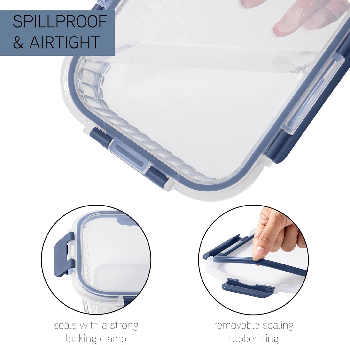 COOK WITH COLOR Premium 32-Pc. Borosilicate Glass Food Container Set with Dividers - 4 Rectangles, 8 Rounds, 4 Squares - Leakproof Lids - Meal Prep, Storage, Fluted Ombre Blue