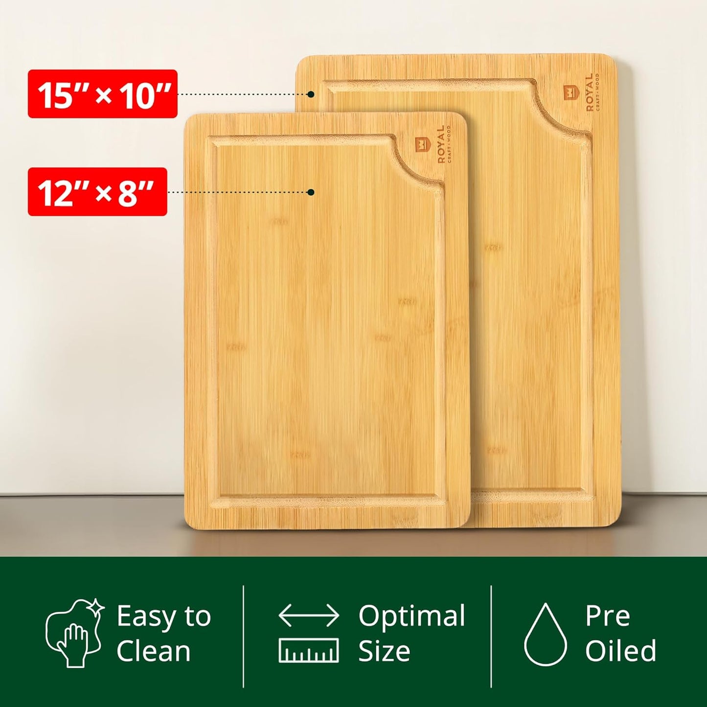 Chopping Board Set of 2 - Wooden Cutting Boards for Kitchen Meal Prep & Serving - Bamboo Wood Cutting Board Set - Charcuterie & Chopping Butcher Block for Meat - Kitchen Gadgets Gift