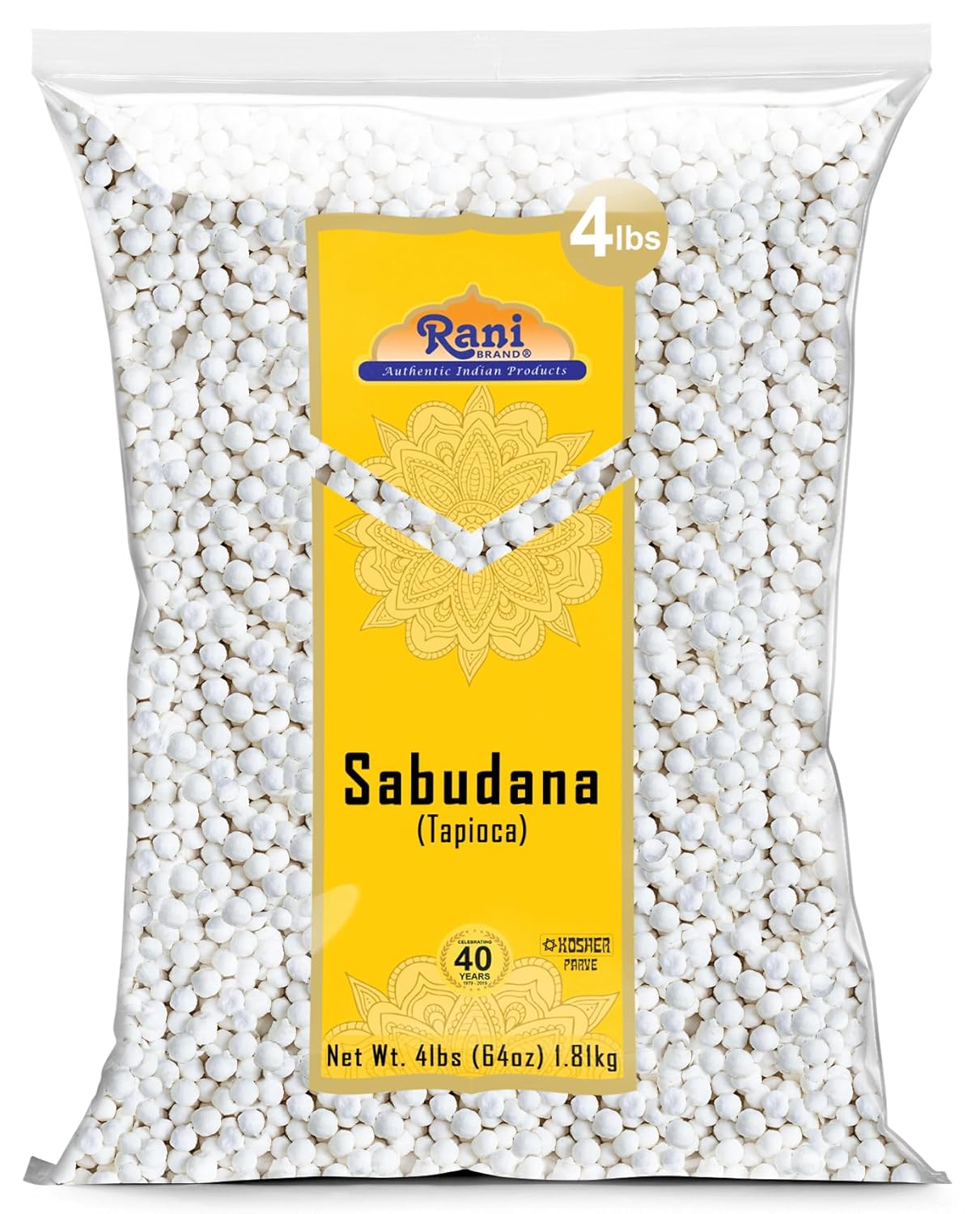 Rani Sabudana (Tapioca/Sago) Pearls 64oz (4lbs) 1.81kg Bulk ~ All Natural | Vegan | No Colors | NON-GMO | Indian Origin