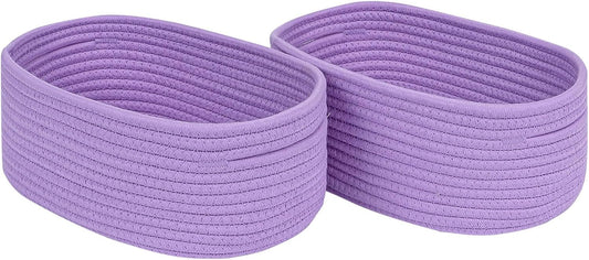 CubesLand Sturdy Woven Rope Storage Baskets, Purple, 2 Packs, 12" x 8" x 5.11"