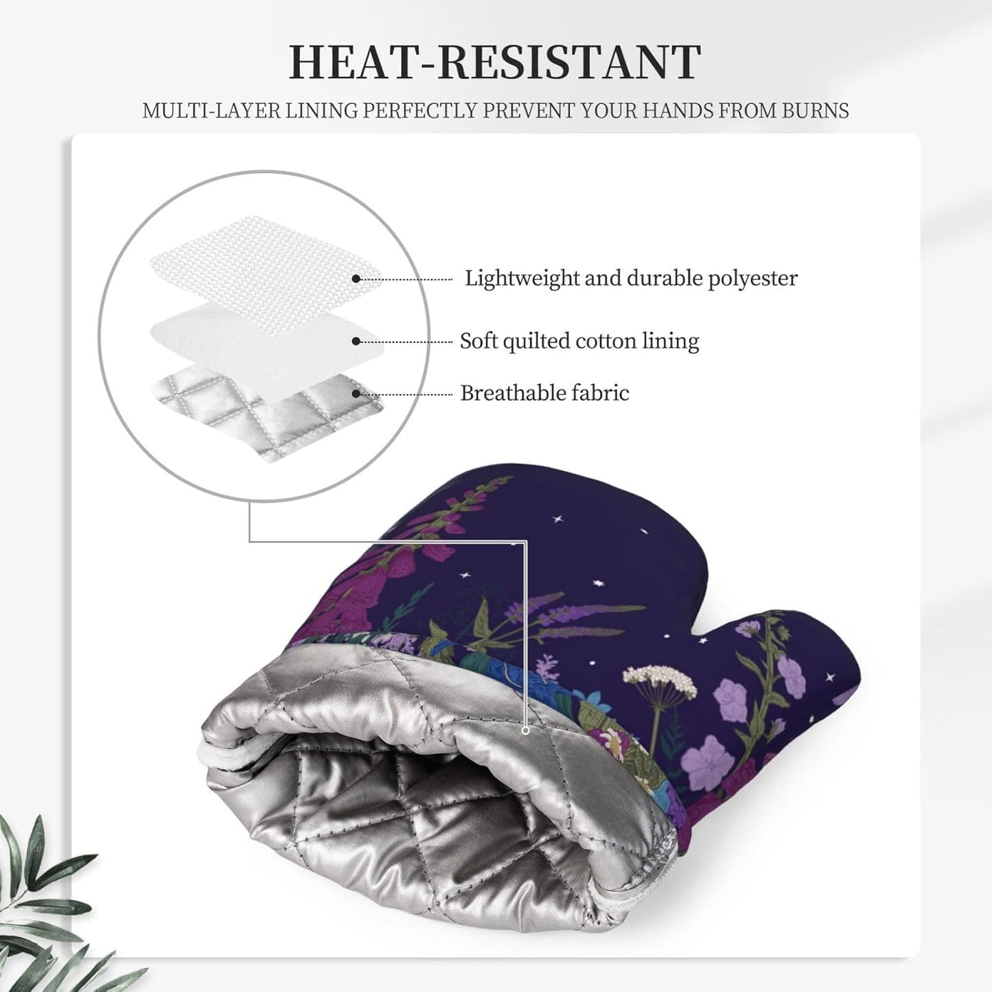 Wildflowers Florals Oven Mitts Pot Holders Set Silicone Heat Resistant Wildflowers Oven Mitts and Hot Pads Florals Potholders Non-Slip Oven Gloves for Cooking Baking Grilling BBQ