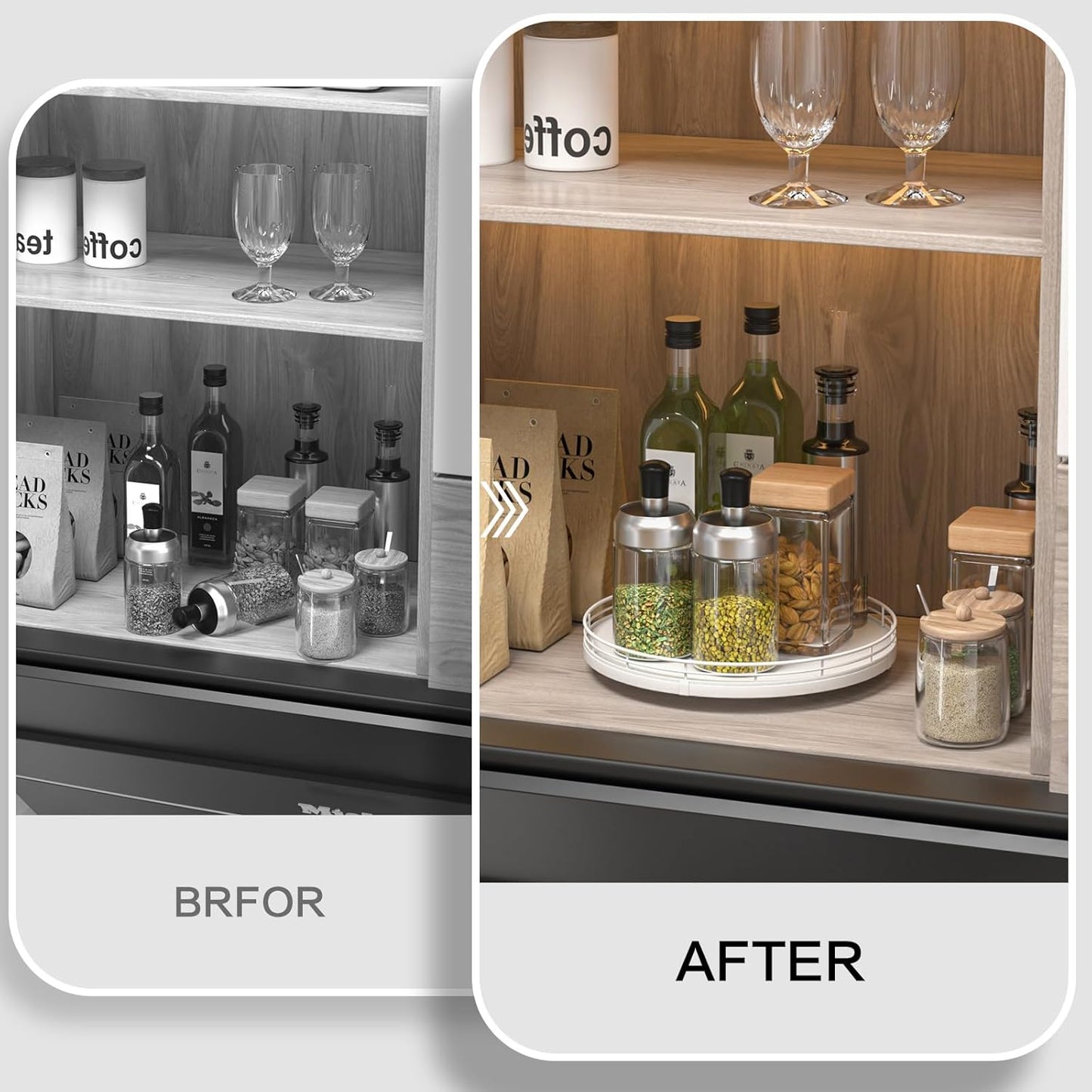 10" Oak Wood Lazy Susan Organizer, Lazy Susan for Cabinet Dining Table Pantry Wood Turntable Organizer Tray for Coffee Table Kitchen Countertop Salt Pepper Spice Organization and Storage Round White