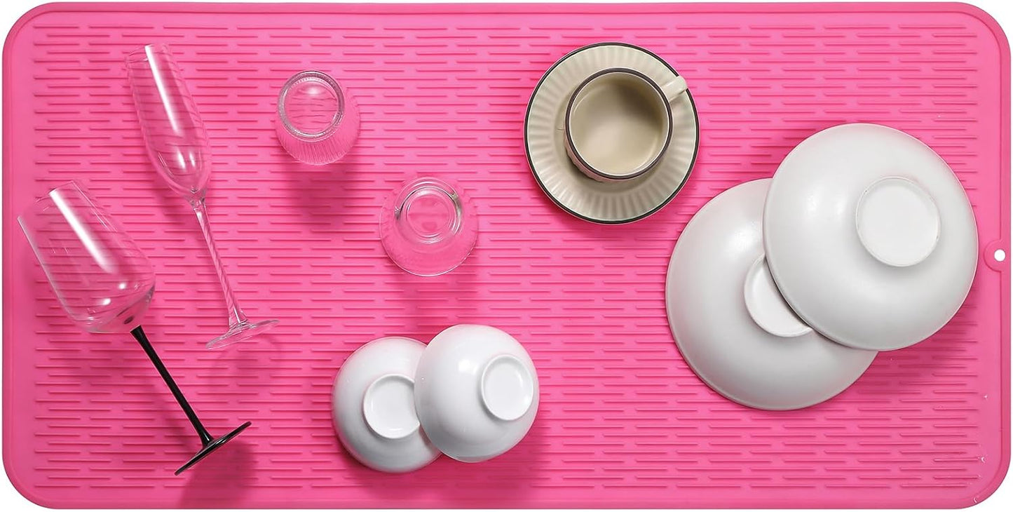 Silicone Dish Drying Mat for Multiple Usage,Easy clean,Eco-friendly,Heat-resistant Silicone Mat for Kitchen Counter or Sink,Refrigerator or Drawer Liner Rose 5XL 36inches x 18inches