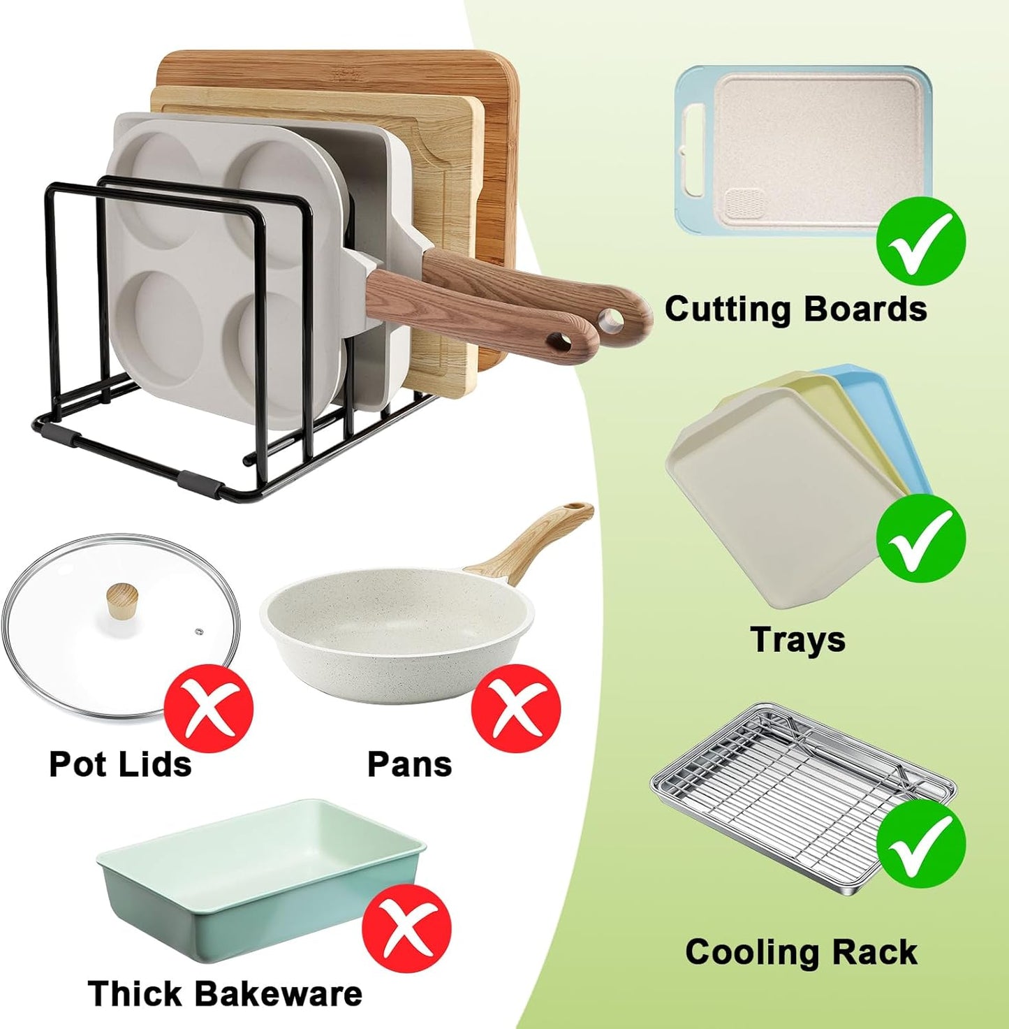 2-Pack Baking Sheet Organizer Rack – 5-Slot Bakeware & Cookie Tray Holder for Kitchen Cabinet or Countertop, Compact Stainless Steel Cutting Board Rack with Rust-Resistant Frame & Anti-Slip Feet