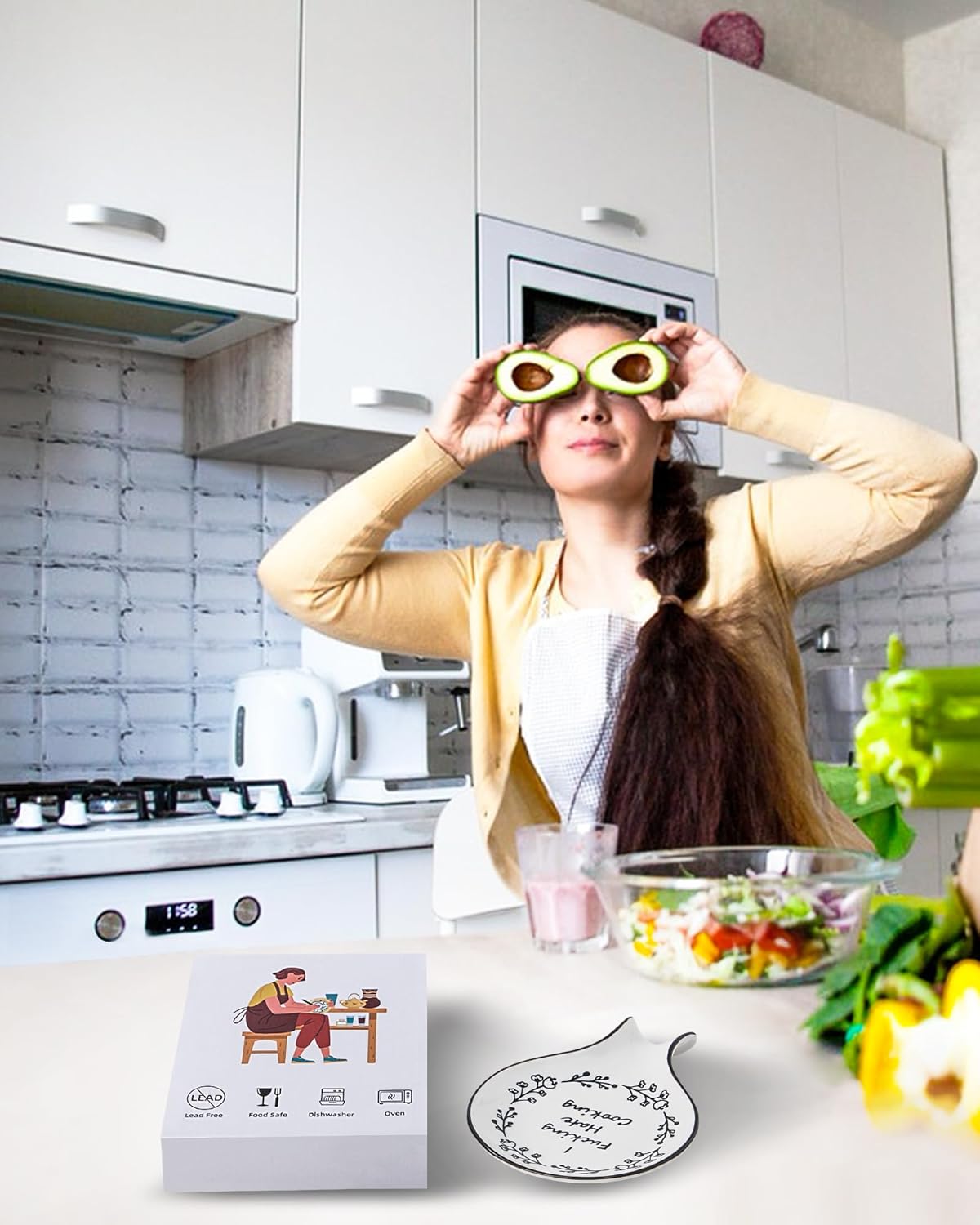 Ceramic Spoon Rest, Cute Spoon Holder for Stove Top and Kitchen Counter, Large Size Utensil Rest for Ladles, Modern Farmhouse Kitchen Decorative