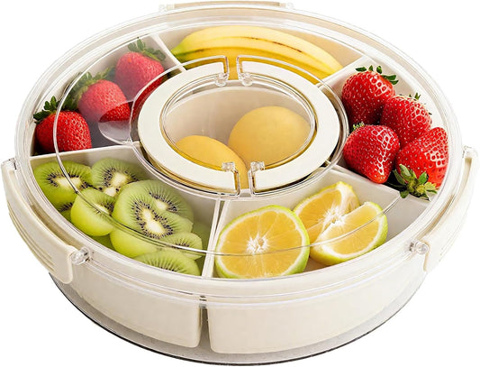 Divided Serving Tray with Lid and Handle Snack Box for Fridge Snackle Box Container Snack Spinner for Adults Serving Platter Fruit Tray