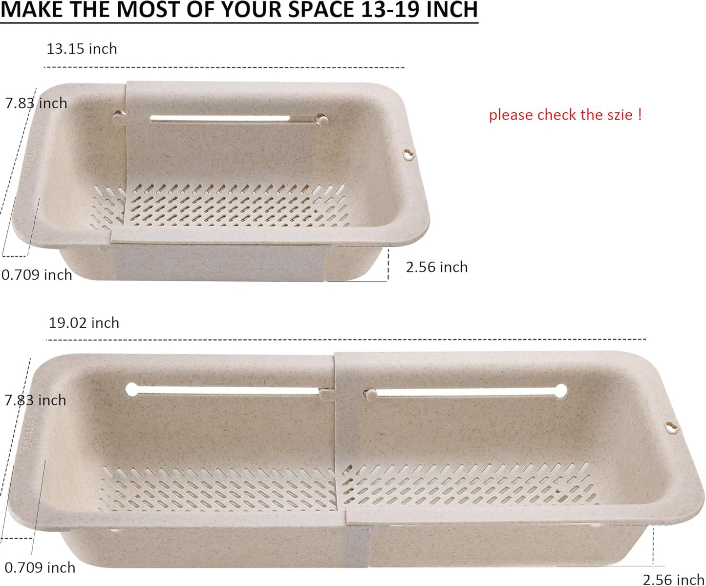 LASSHSWA Collapsible Colander and Strainer for Kitchen, Over the Sink Strainer Basket for Kitchen, Fruit Pasta Food Strainer Expandable Plastic Colander with A Sink Drain Strainer Stainless Steel