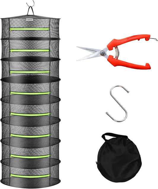 Herb Drying Rack, Breathable Mesh, 8 Layers, Black, Nylon, Polyester, Hanging, Foldable, 8x24x24 Inches, 17 lbs Capacity, For Herbs, Meat, Plants, Fish, Clothes, Nuts