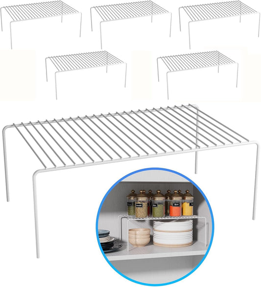 Large(15.7 x 9.4 inch)White Cabinet Storage Shelf Rack Set of 6, Rustproof Metal Wire Kitchen Counter Organizers and Storage, Spice Organization for Cabinet, Plate, Dish, Pantry, Bathroom, Fridge