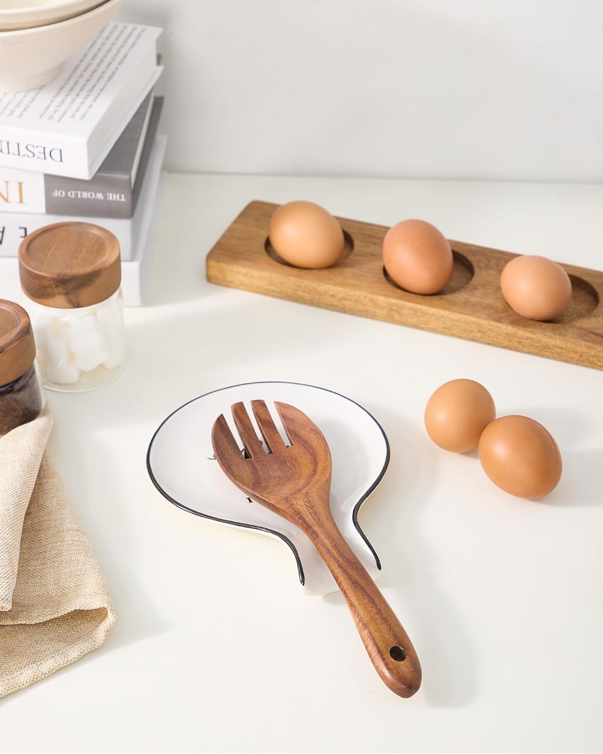 Ceramic Spoon Rest - Large Ceramic Spoon Holder for Stove Top, Utensil Rest for Kitchen Counter, Holiday Gift for Mom,White