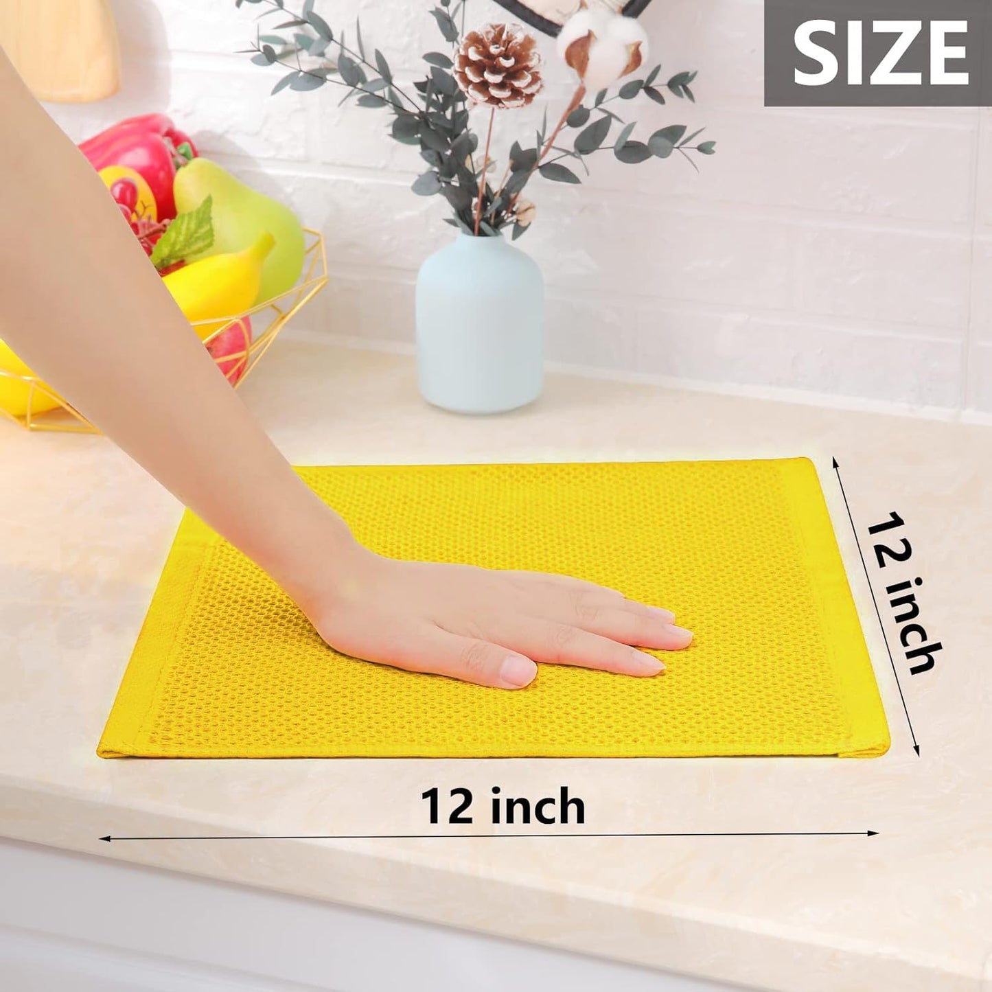Homaxy 100% Cotton Waffle Weave Kitchen Dish Cloths, Ultra Soft Absorbent Quick Drying Dish Towels, 12 x 12 Inches, 8-Pack, Yellow