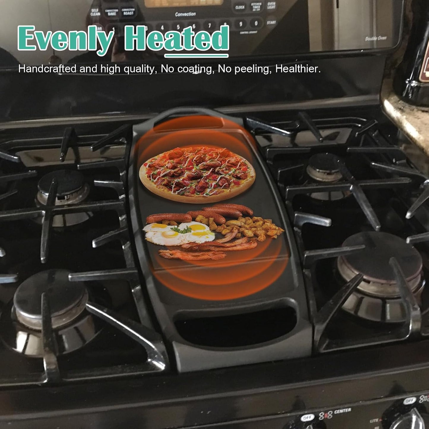 Hiorucet WB31K10217 Cast Iron Griddle Cooktop, Non-stick Griddle Plate Replacement Parts for GE Gas Stove Griddle Range Griddle Cooktop, Heavy Duty Flat Top Pan for General Electric GE Center Parts.