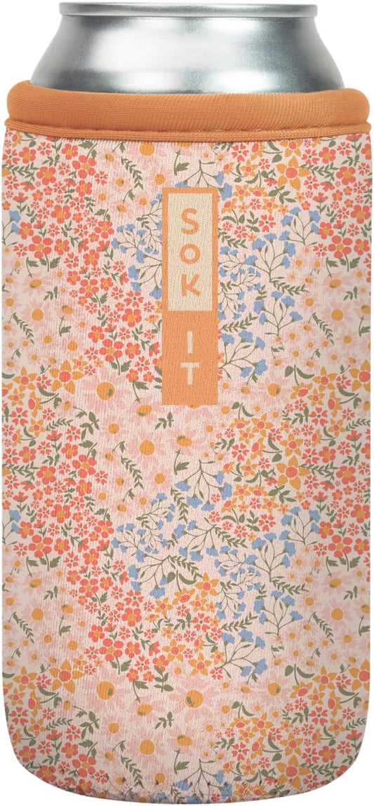 Sok It CanSok Sleeve for Beer & Soda Insulated Neoprene Cover (Dainty Florals, 16oz Can Sleeve)