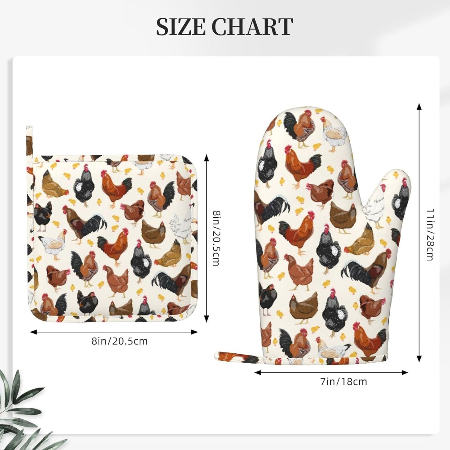 Rooster Hen Oven Mitts and Pot Holders Sets Silicone Rustic Domestic Animal Chicken Kitchen Mitts Potholders Heat Resistant 4Pcs Oven Gloves Hot Pads for Kitchen Baking Cooking BBQ Grilling