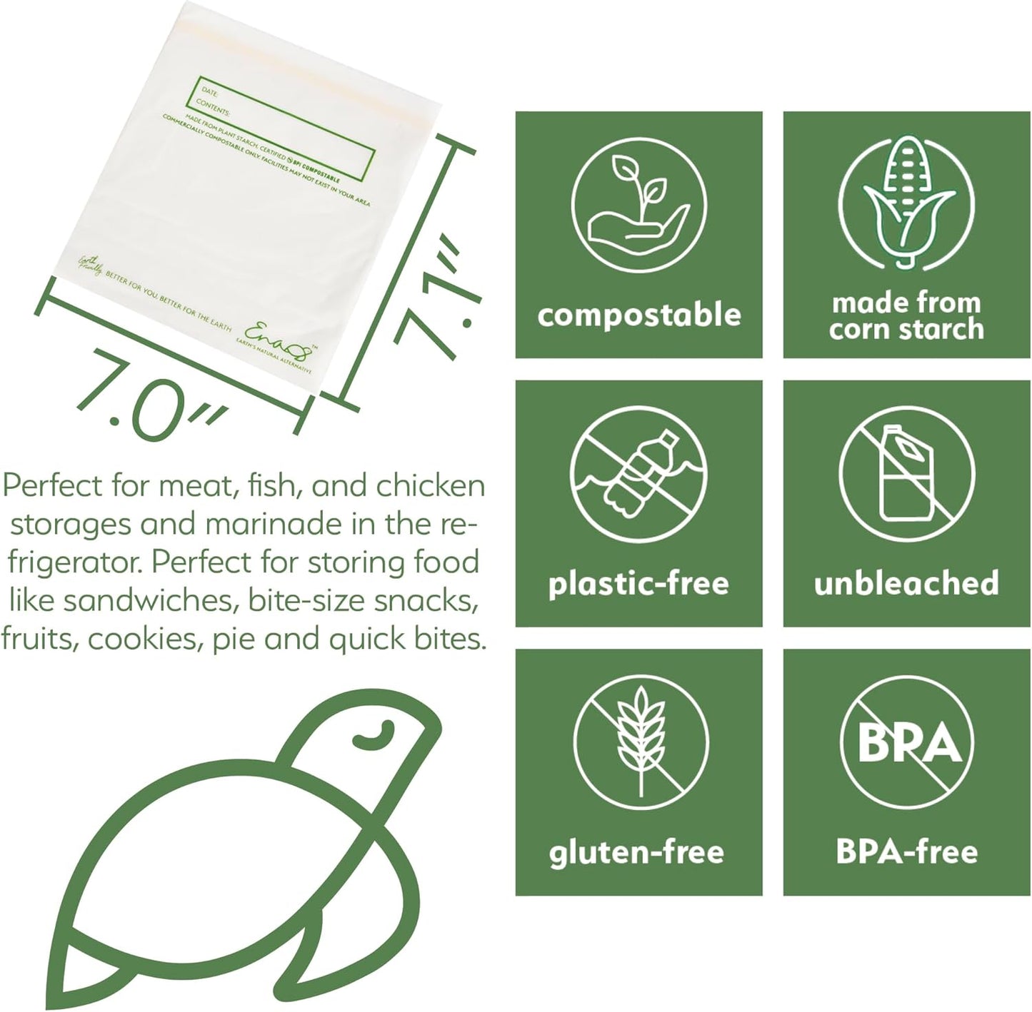 100% Compostable Food Storage Bags [Quart 100 Pack] Eco-Friendly Freezer Bags, Resealable Bags, Heavy-Duty, Reusable, Off-White by Earth's Natural Alternative