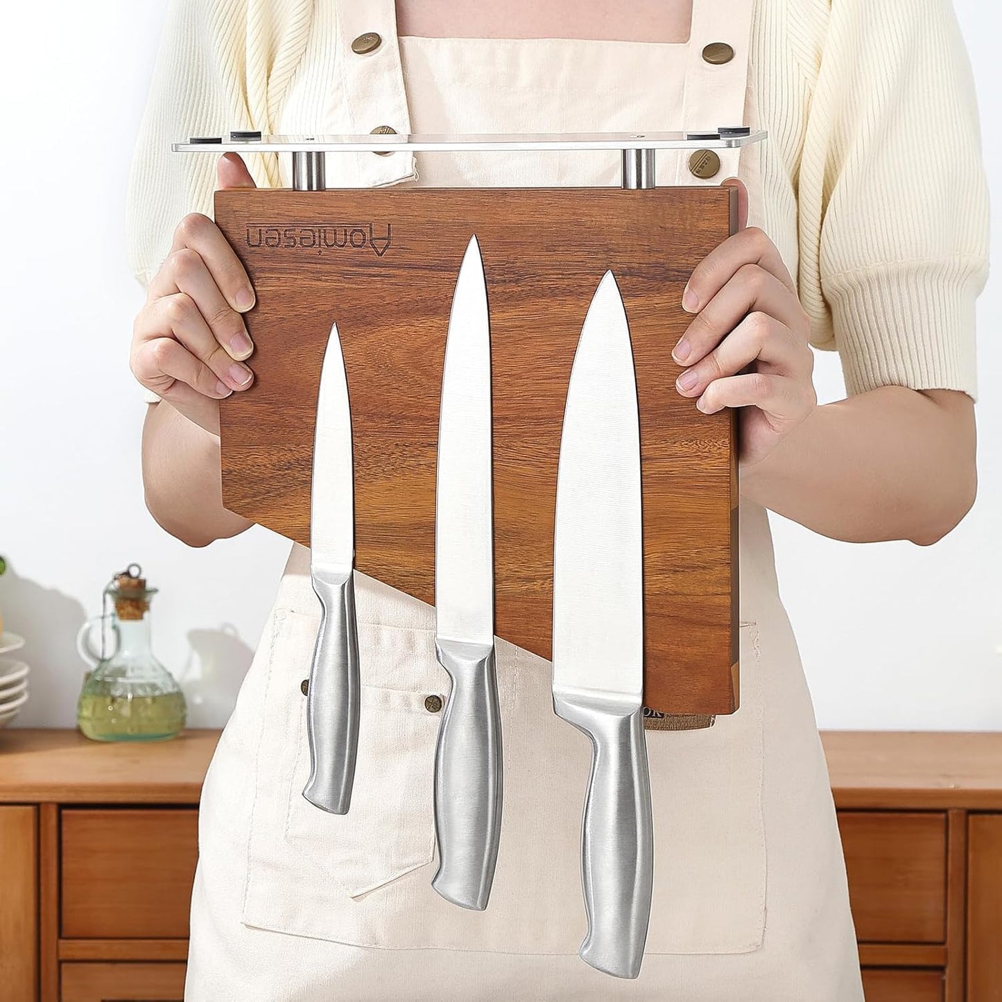 Strong Magnetic Knife Block - Magnetic Knife Holder for Kitchen Organization, Knife Block with Powerful Magnet (Diagonal steel bottom knife block)