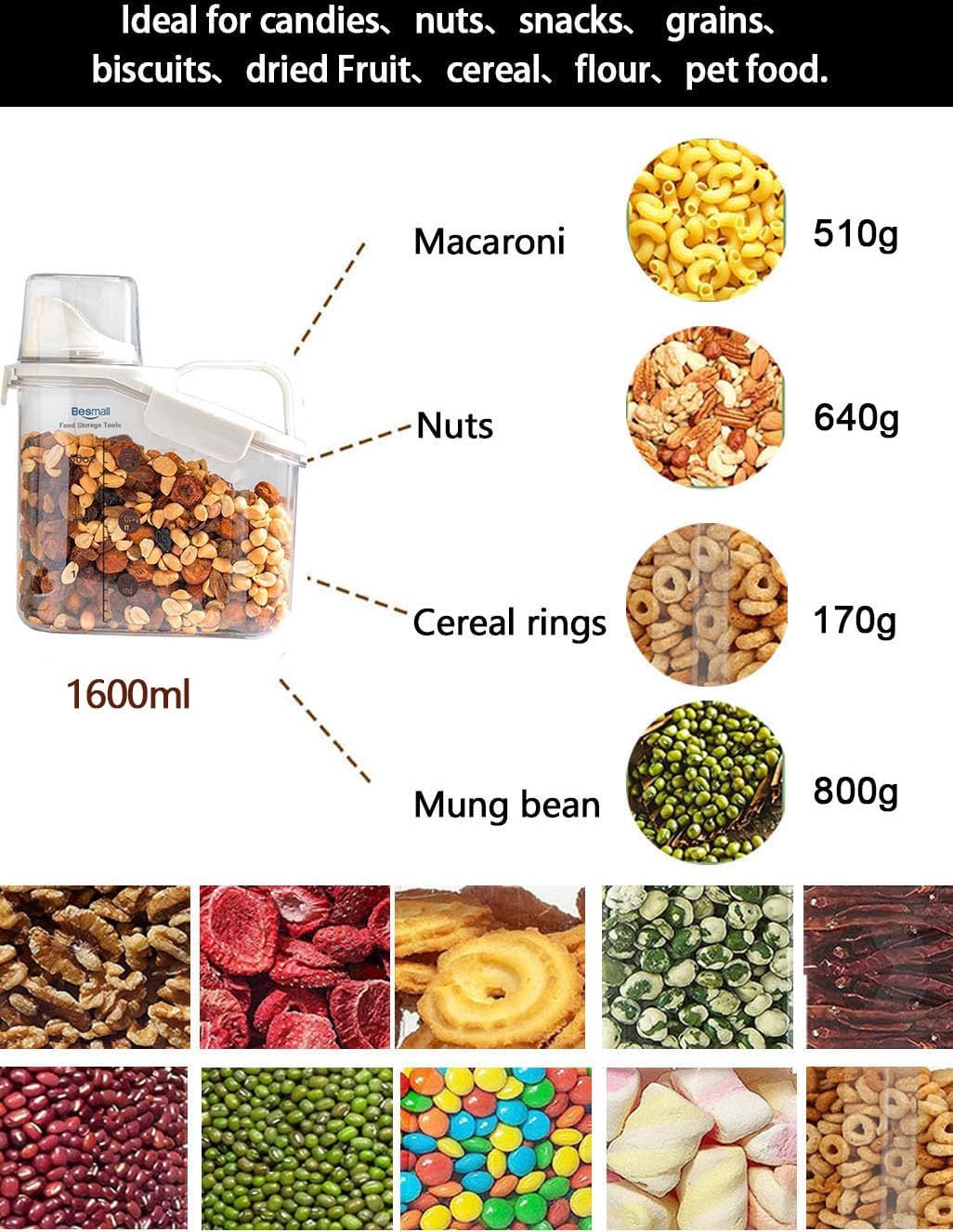 Cereal Containers Storage with Pour Spout Airtight Food Storage Containers with Lid Air Tight Cereal Dispenser Sealed Kitchen Canisters for Nuts Flour Sugar Beans Dry Food, Bpa Free 1.6L