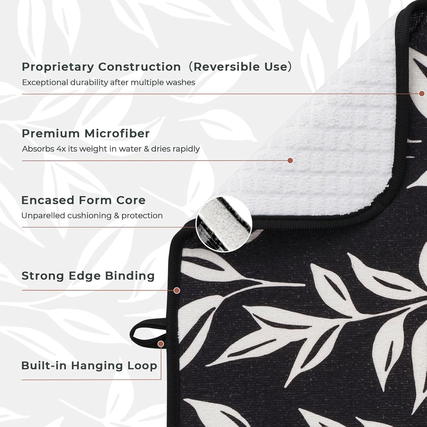 FRESHMINT Printed Dish Drying Mats for Kitchen Counter 2 Pack Absorbent Reversible Drying Mats Microfiber Kitchen Countertop Protector Dishes Drying Pad Extra Large 18"x16" Dish Mat