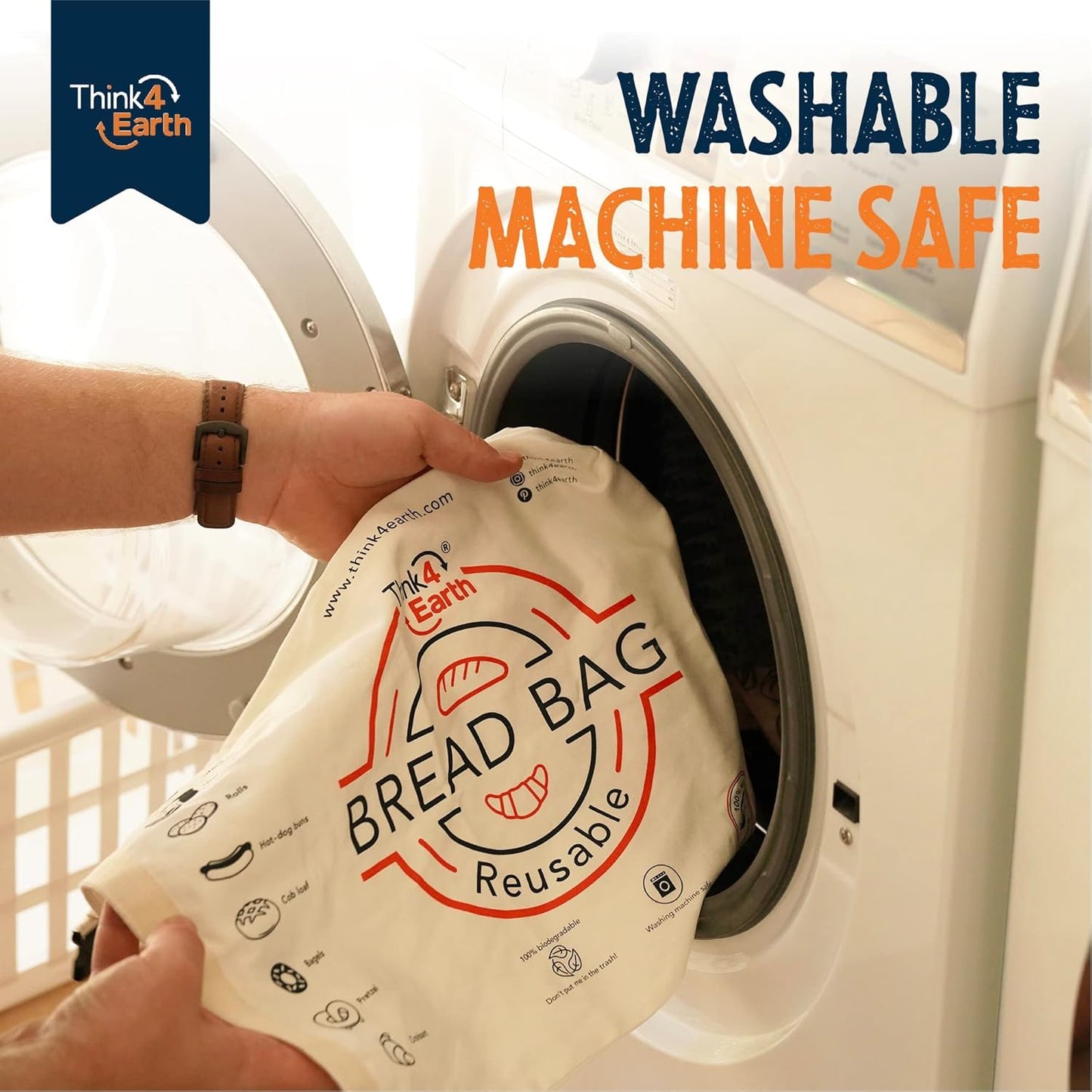 Think4Earth® – Cotton Linen Bread Bag Organic - Reusable Bags for Homemade Loaf Gift Giving - Bread Container for Large Sourdough Loafs – Countertop Cloth Storage and Transport Solution.