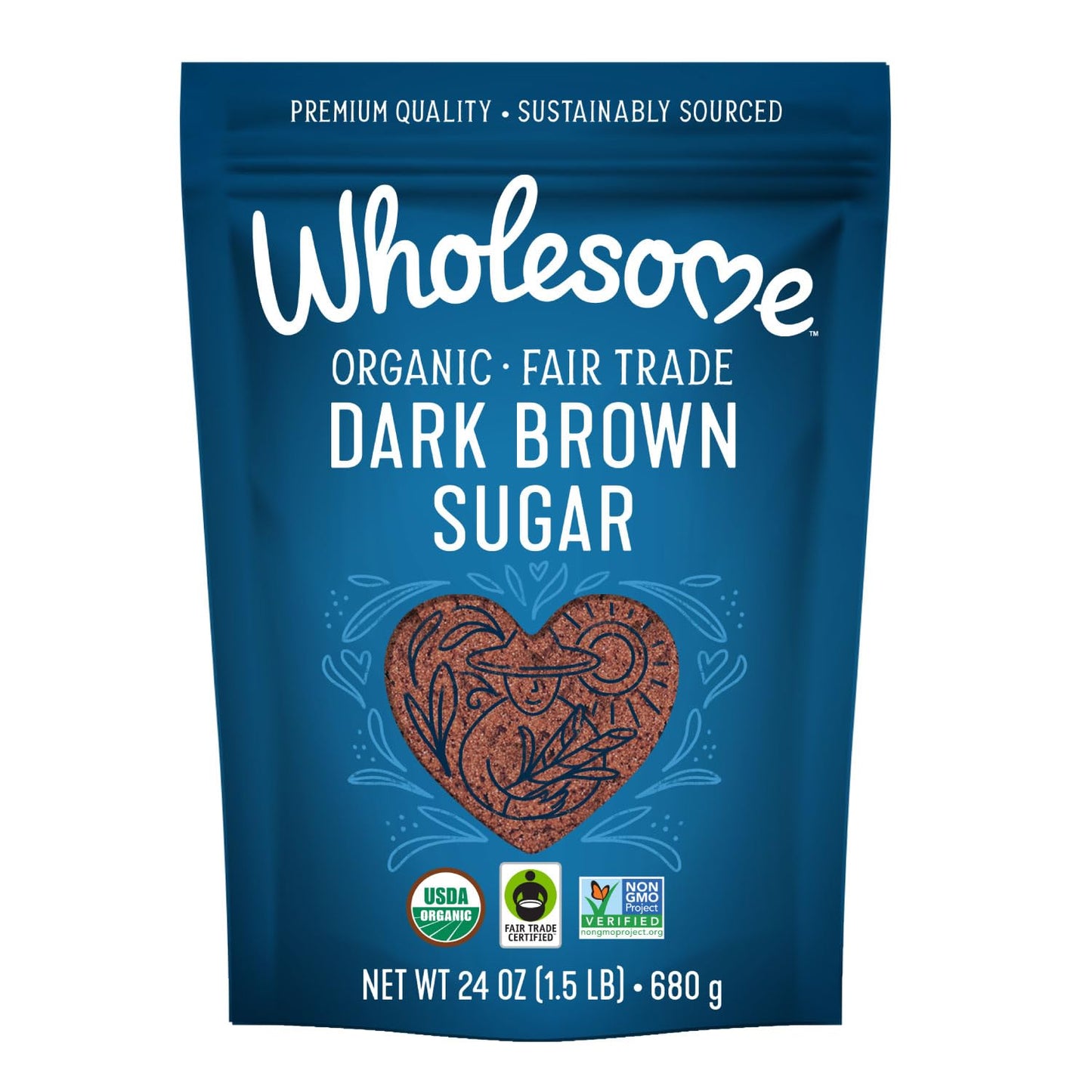 Wholesome Sweeteners 24-Ounce Organic Dark Brown Sugar, Fair Trade, Non GMO, Gluten Free & Vegan, Sugar for Baking and Glazing, 1 Pack