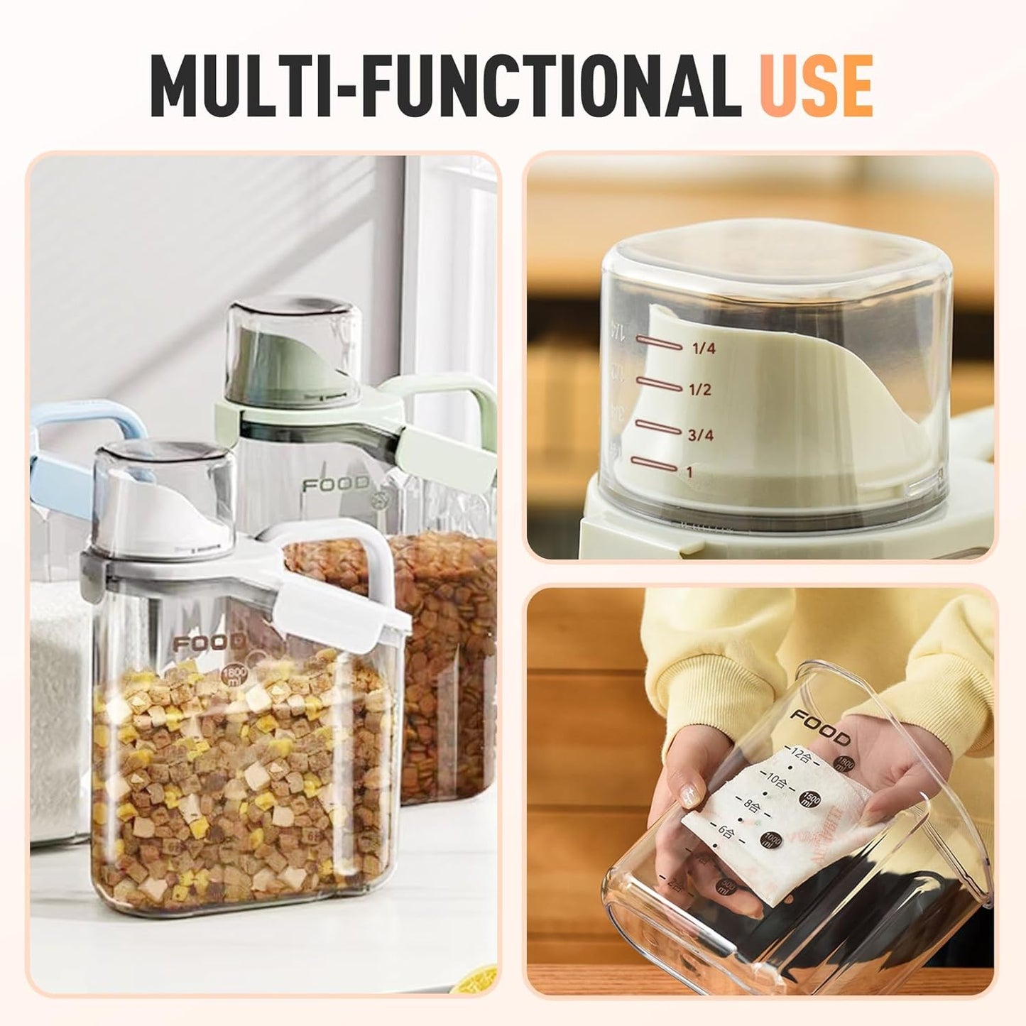 Clear Airtight Food Storage Containers, Transparent Cereal Dry Food Storage with Pouring Spout, for Flour, Sugar and Cereal (54oz Blue)