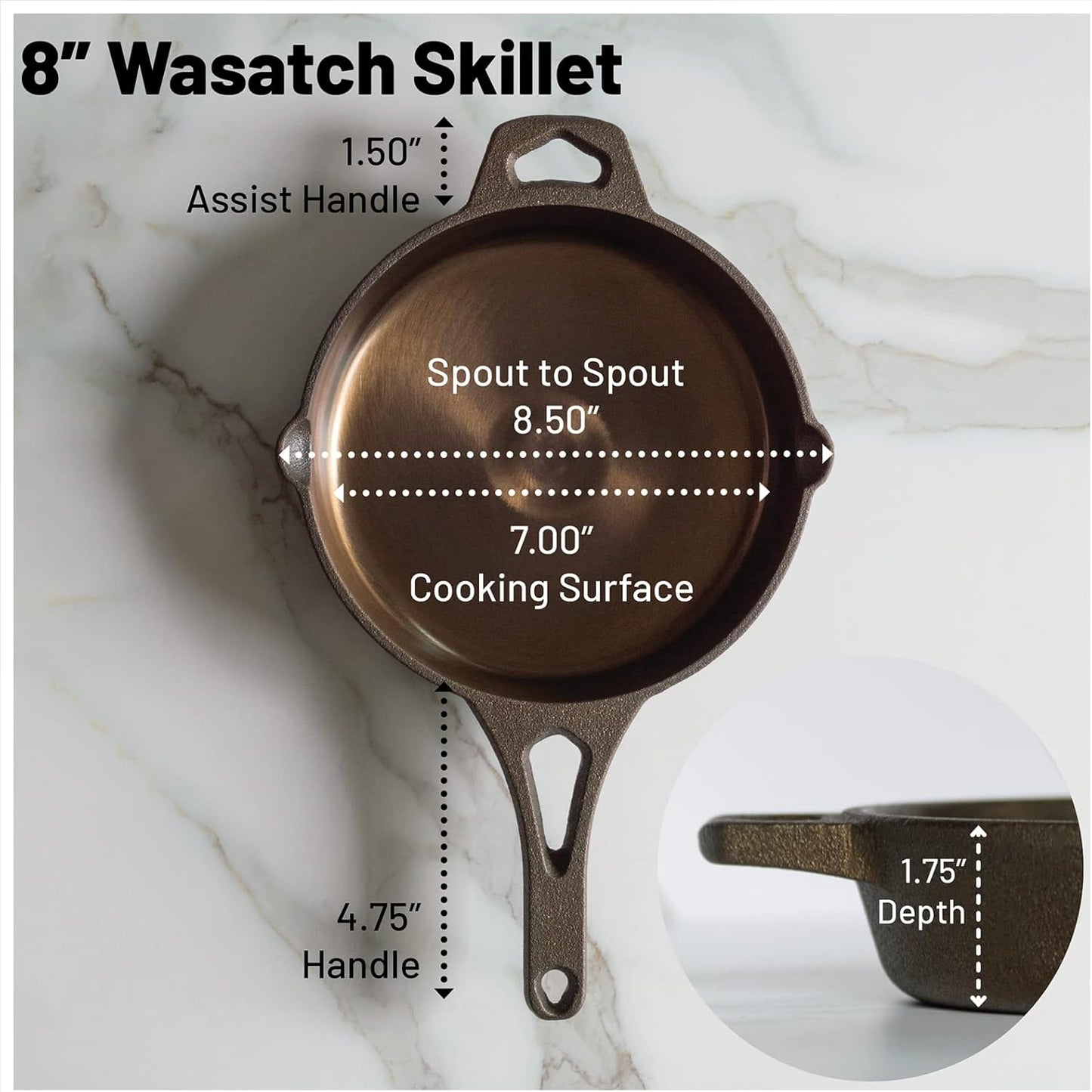 Backcountry Iron 8 Inch Smooth Wasatch Pre-Seasoned Round Cast Iron Skillet
