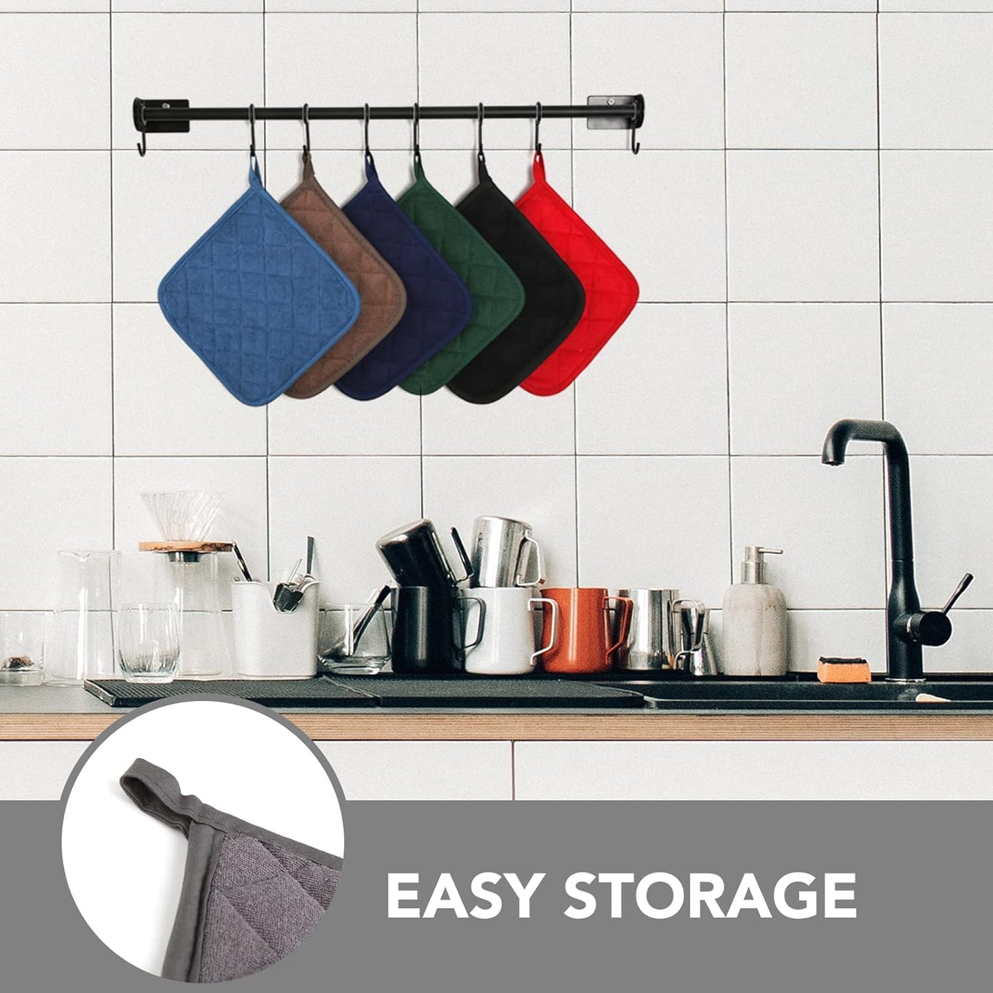 Joyhalo 6 Pack Pot Holders for Kitchen,Cotton Oven Holder with Great Heat Resistance,Non Slip Hot Pads for Kitchen Clearance,Dark Grey