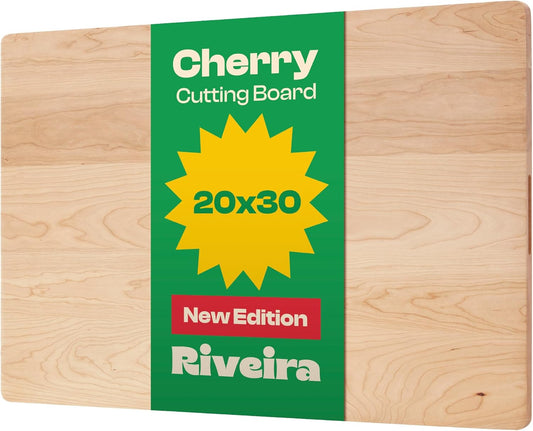 Riveira Cherry Wood Cutting Board – Gourmet Black Cherry Grandeur: 20 x 30 Wooden Cutting Board – Wooden Cutting Boards For Kitchen Decorative – Innovative Juice Grooves Cherry Wooden Chopping Board