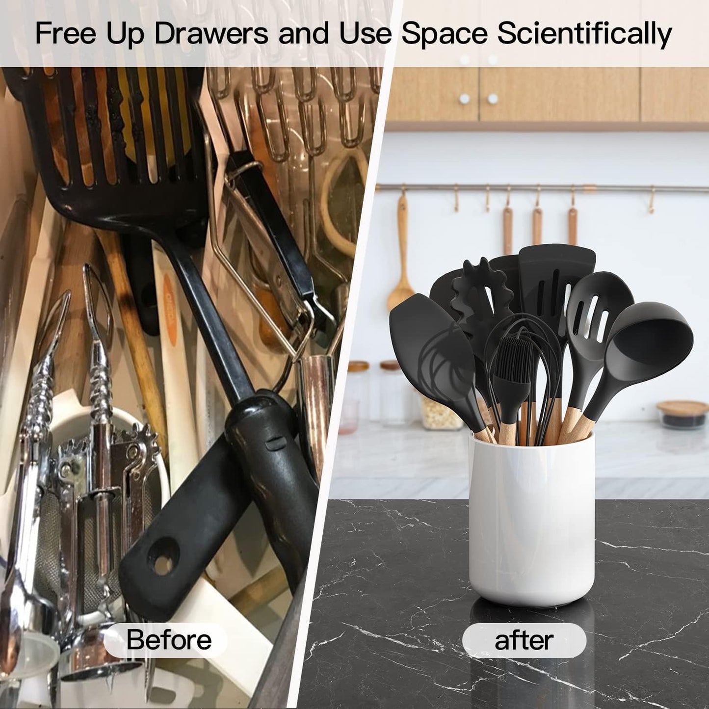 White utensil holder for Countertop, Glossy White Ceramic Utensil Holder for Kitchen Counter Easy to Clean, Modern Small Cooking Utensil Holder Spatula Crock for Décor, 4.5×6.4 IN