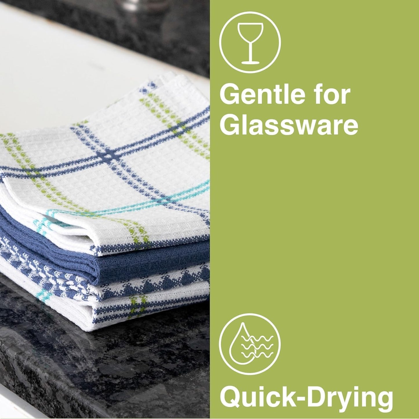 T-FAL Premium Waffle Dish Cloths: Highly Absorbent, Super Soft Long Lasting - 100% Cotton, 12"x13" Flat Waffle Dish Towel for Cleaning & Drying Dishes, (4-Pack), Cool