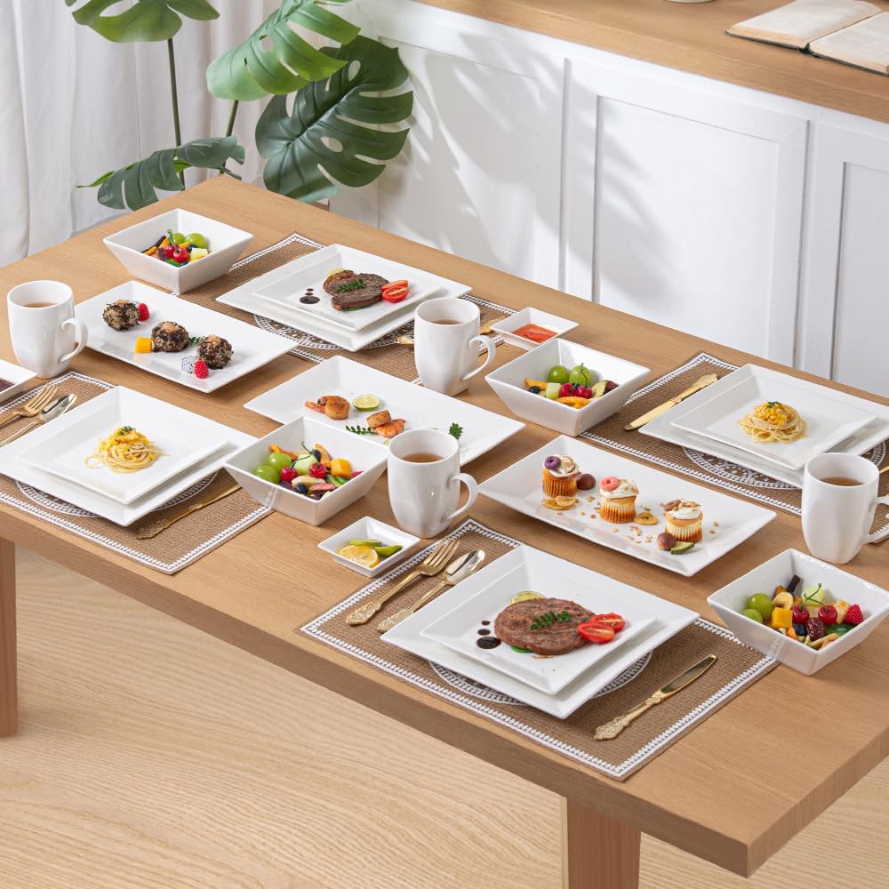 Porlien 12-inch White Porcelain Serving Platters for Party, Wedding and Entertaining, Rectangular Serving Plates Set of 3, Serving Tray for Dinner, Appetizers and Desserts