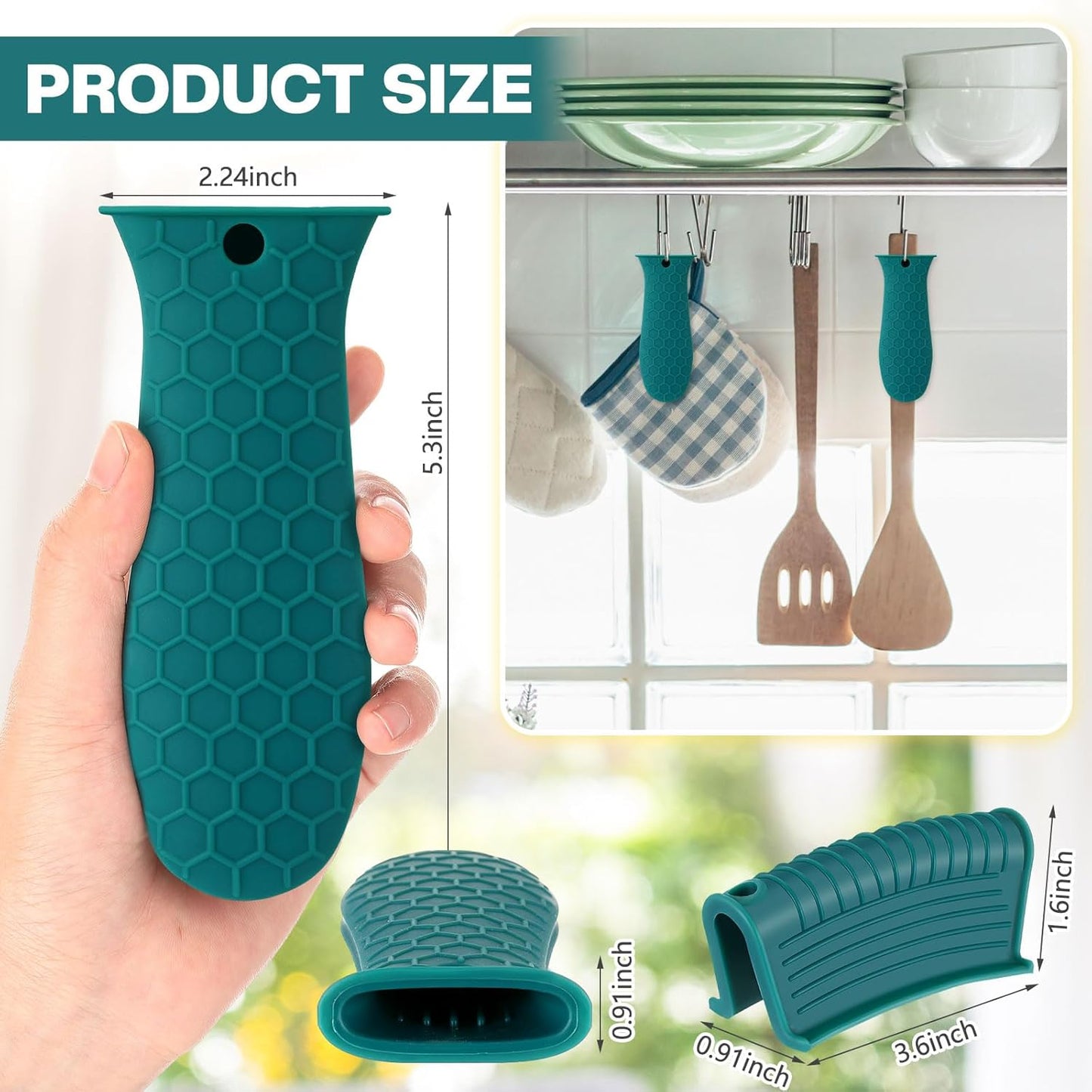 Patelai 8 Pcs Silicone Pot Holders Set Cast Iron Handle Cover Heat Resistant Pot Handle Covers Potholder Non Slip Reusable Pan Sleeve for Frying Pan Kitchen Supplies(Green)