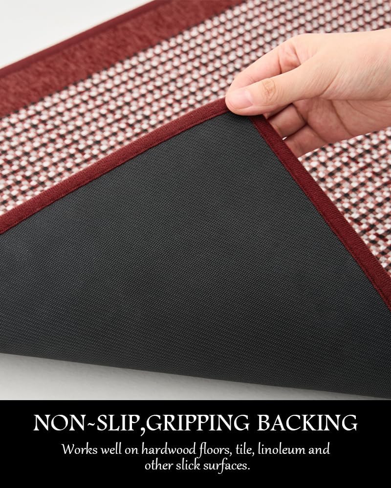 PADOOR Kitchen Mats for Floor, Kitchen Rugs Non Slip Washable, Half Circle Christmas Kitchen Floor Mat Xmas Sink Rug Rubber Backed Super Absorbent, 20”x32” Red