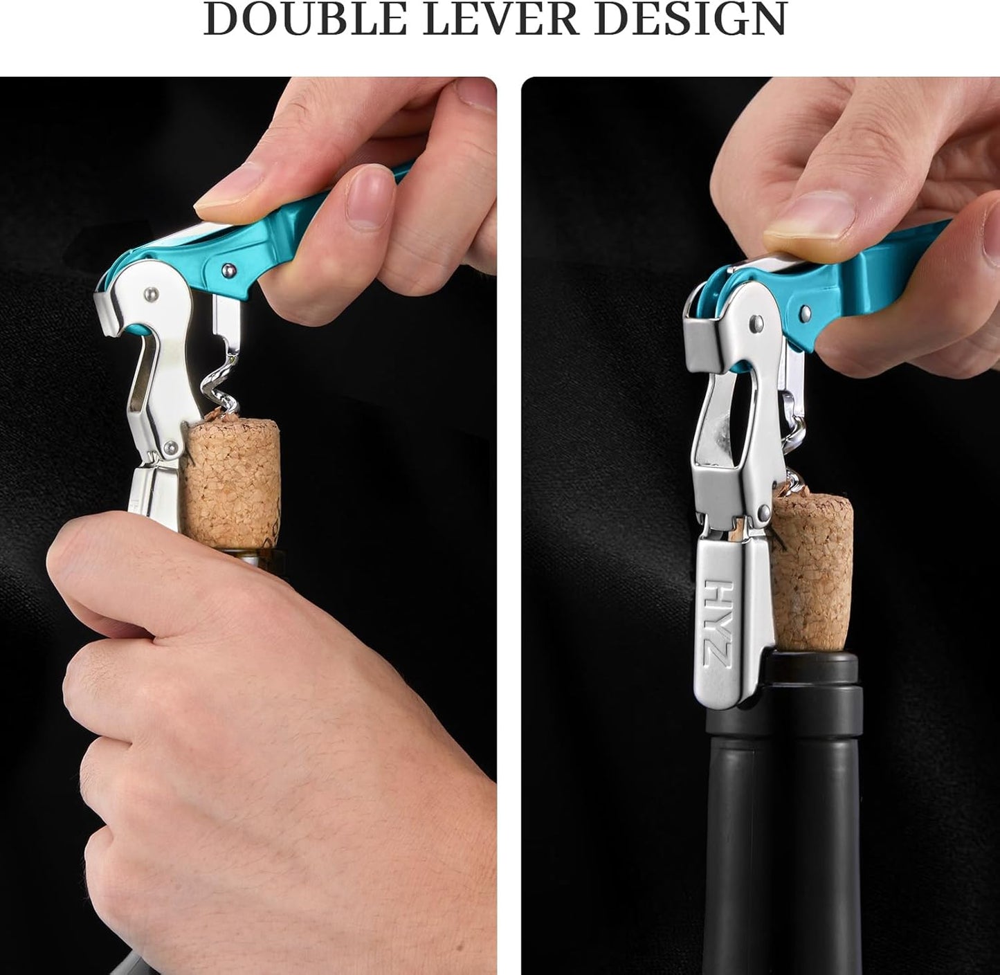 HYZ 2-Pack Wine Opener Waiter Corkscrew, Professional Wine Key for Servers, Bartender with Foil Cutter, Manual Wine Bottle Opener Double Hinged (Blue)