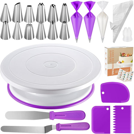 Kootek 71PCs Cake Decorating Kit, Baking Supplies Tools - Includes Cake Stand Turntable, 12 Icing Piping Tips, 2 Frosting Spatulas, 3 Scrapers, 50+2 Piping Bags, Coupler, Video Tutorial, Booklet