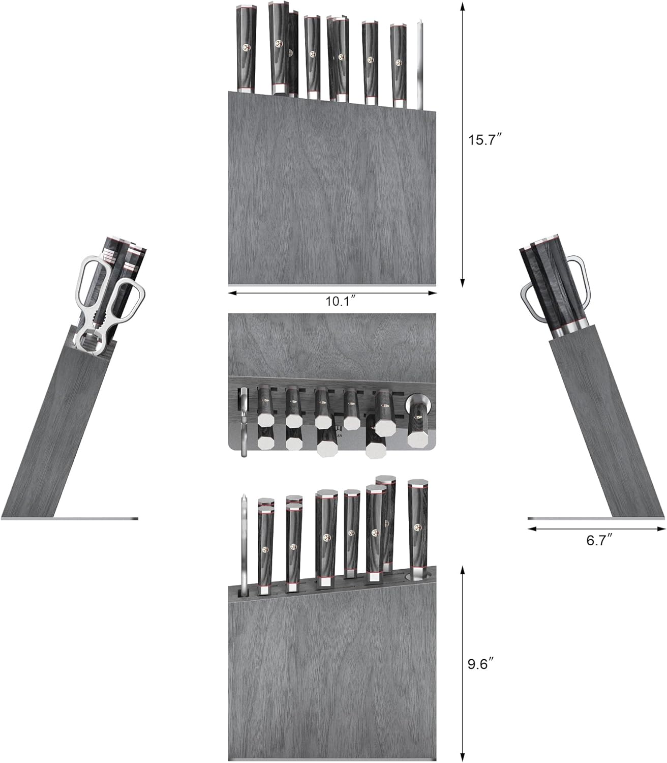 Cangshan YARI Series HUA Knife HUA Block Set, X-7 Damascus Steel, Ash Wood (12-Piece)