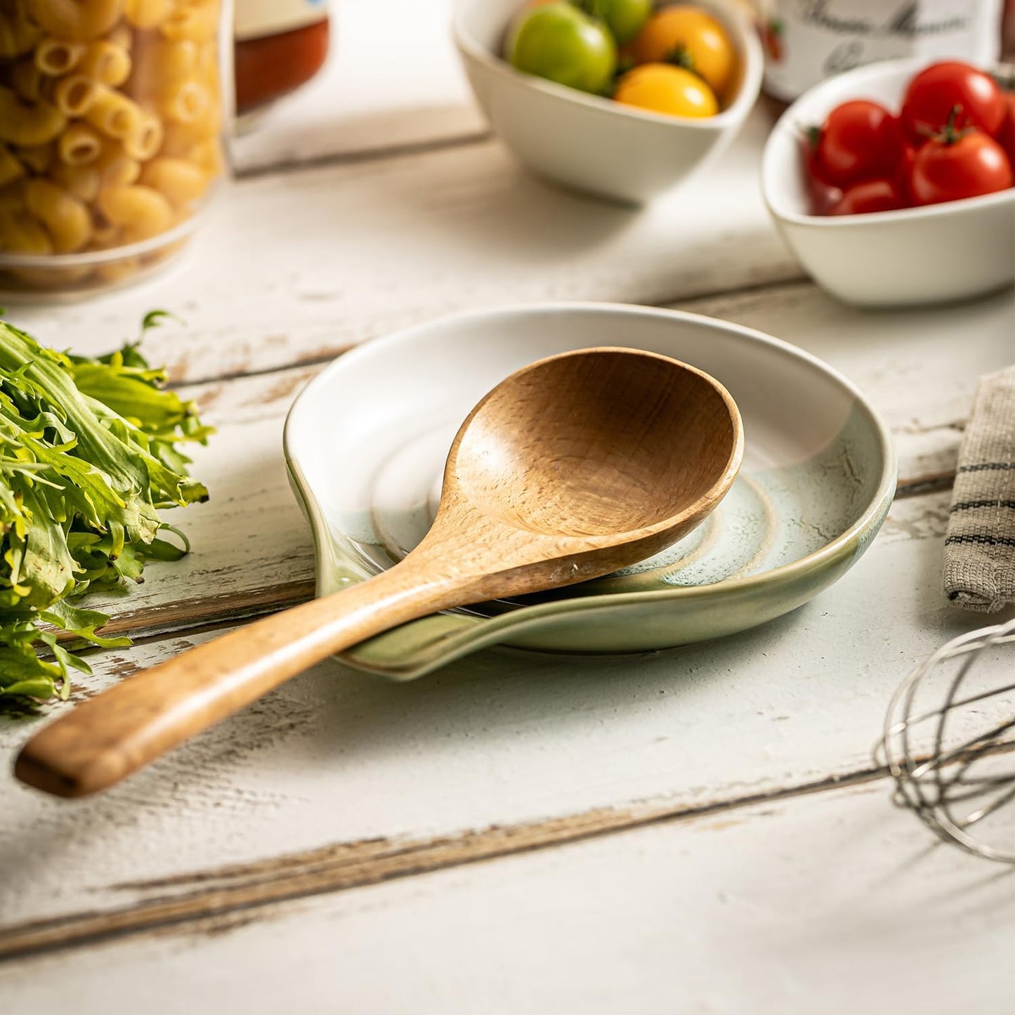 Ceramic Spoon Rest for Kitchen Counter & Stove, Large Spoon Holder for Cooking Utensils, Heat-Resistant, Nonstick, Easy to Clean, Modern Kitchen Decor, Gradient Green