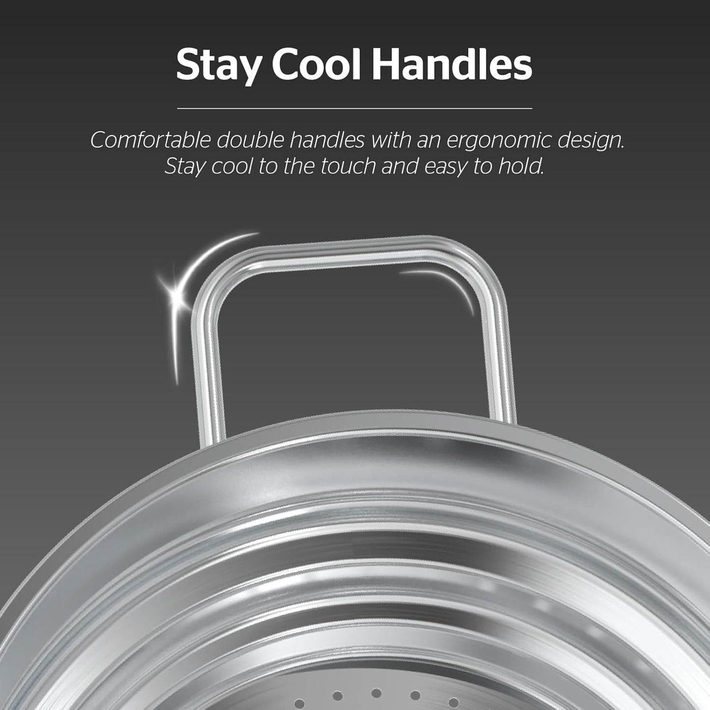 SUNHOUSE 5 Quart Stainless Steel Steamer Insert – Multi-Purpose Soup & Food Steamer with Stay-Cool Handles & Heavy-Duty Glass Lid – Fits Various Pot Sizes (8", 9", 9.5")