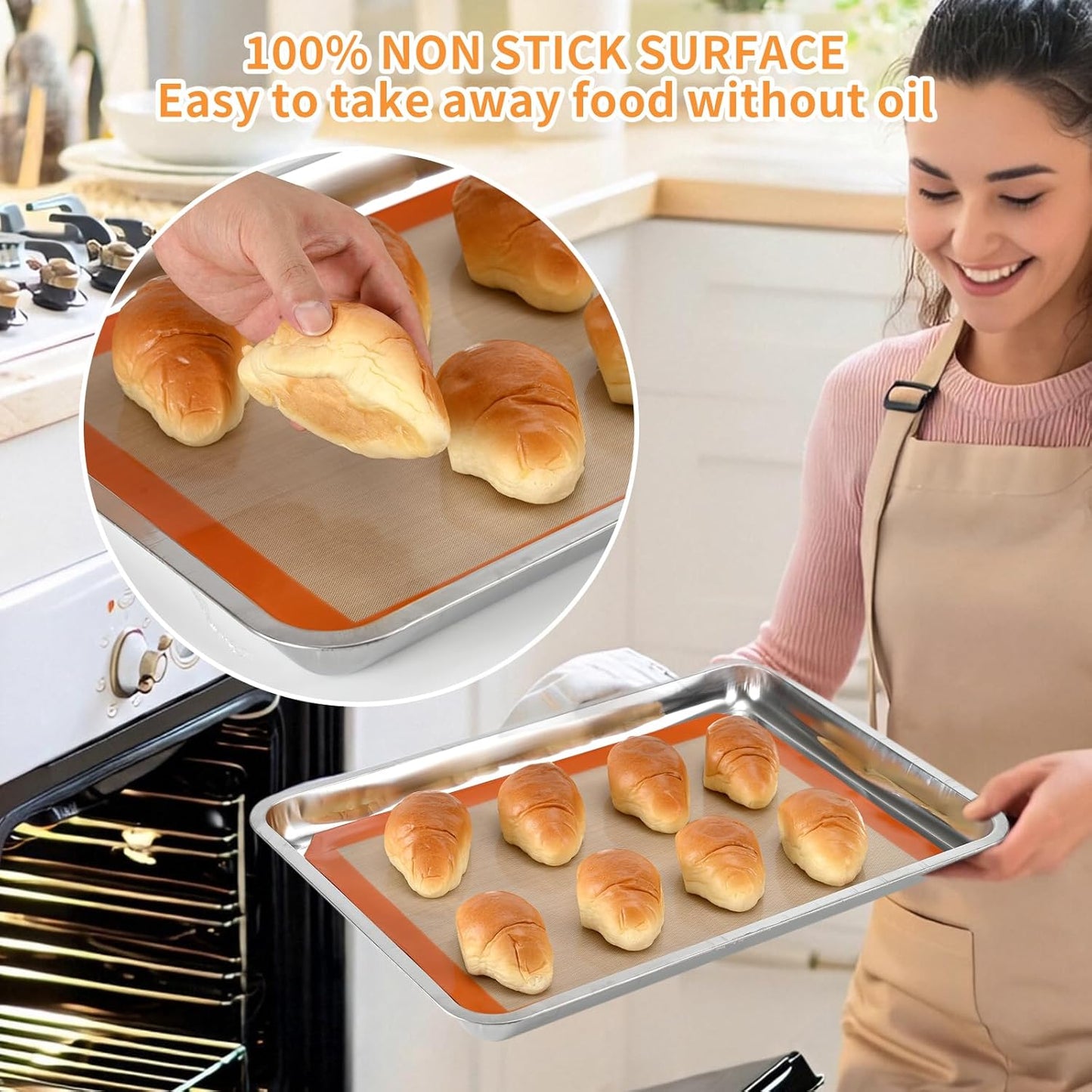 2-Pack Silicone Baking Mats – Non-Stick Reusable BPA-Free Oven Liners, 100% Food-Grade Silicone, Fit Half Sheet Pans (16.54" x 11.62") for Cookies, Pastry & More
