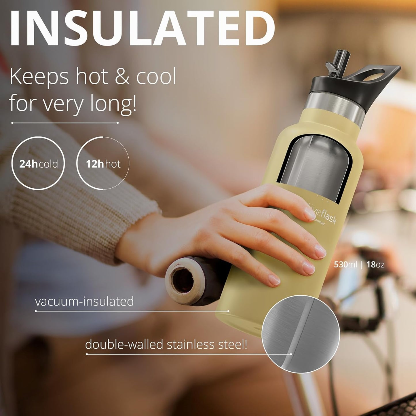 Stainless Steel Water Bottle with Straw, Infuser & 3 Lids: 18/32 OZ Leak-Proof Vacuum Insulated ACTIVE FLASK Drinking Bottles Hot Cold: Double Walled Outdoor Drink Thermo Mug Tea Coffee Sport Gym Bike