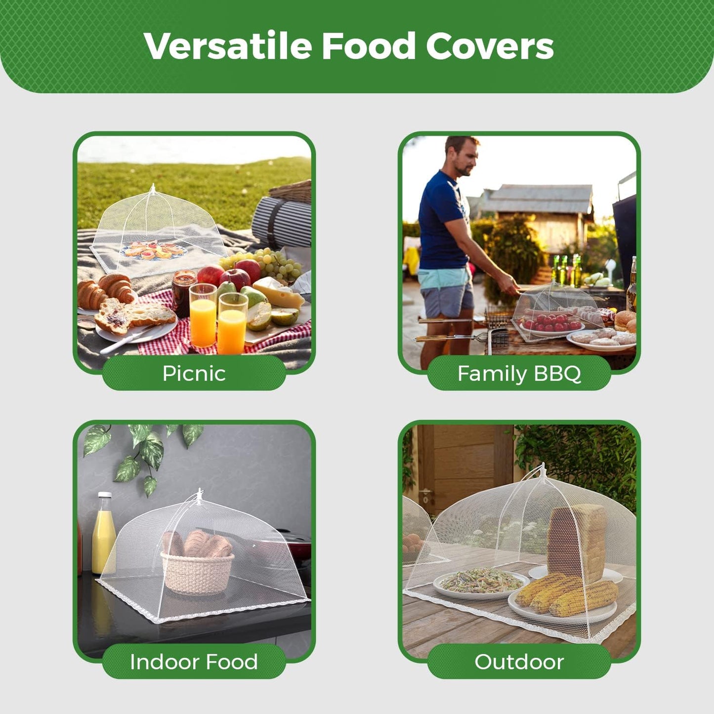 Simply Genius Mesh Food Covers - 12-Pack, 17in x 17in, White - Outdoor Kitchen & Picnic Accessories - Hosting Essentials for Glamping & Tailgating